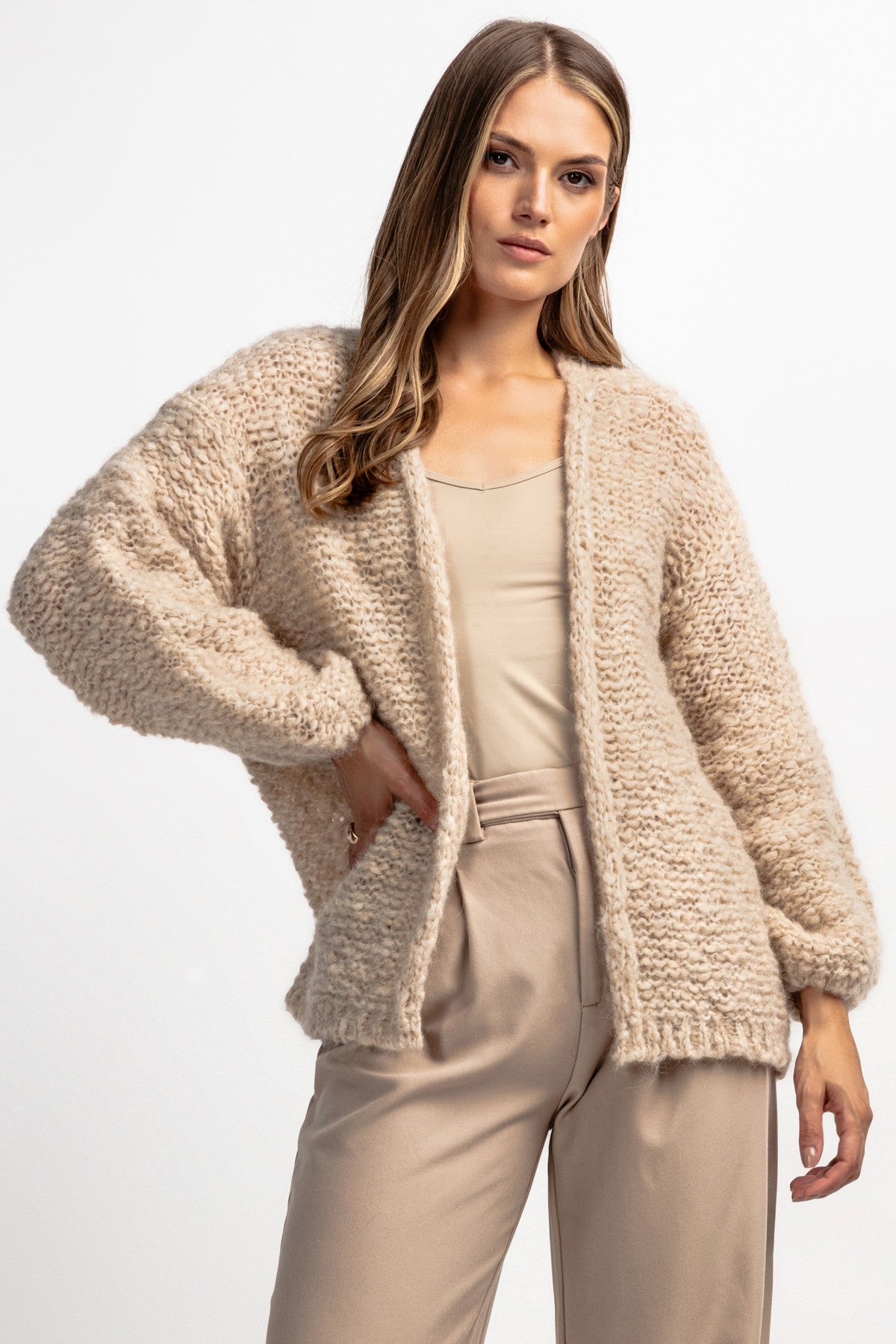 Kardigan z niefarbowanej wełny alpaki beżowy - 2