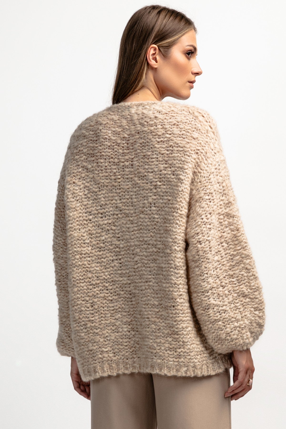 Kardigan z niefarbowanej wełny alpaki beżowy - 4