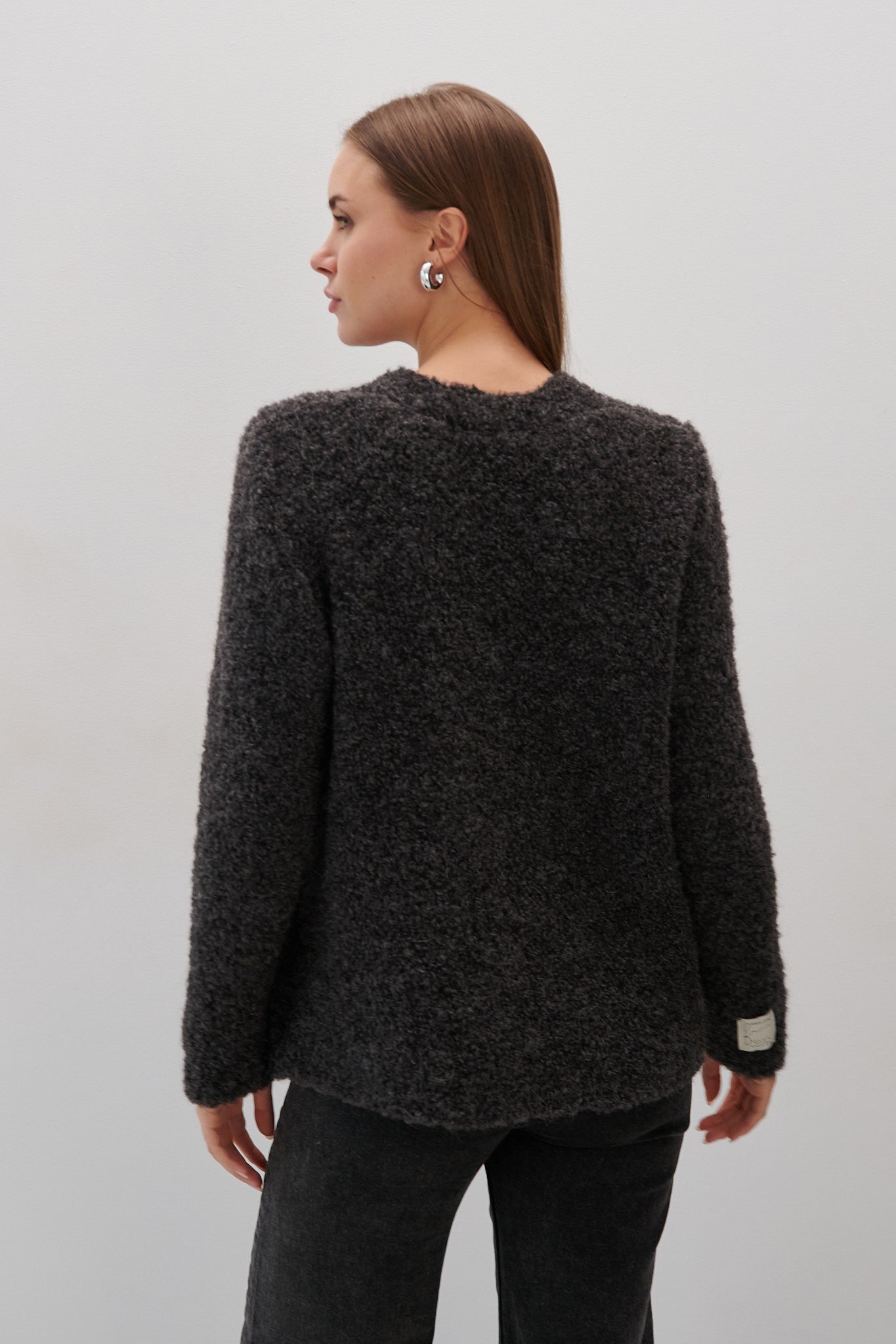 Kardigan z niefarbowanej wełny alpaki ciemnoszary grafitowy - 4