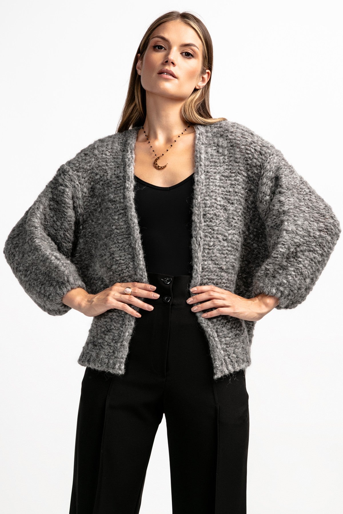 Kardigan z niefarbowanej wełny alpaki szary - 2