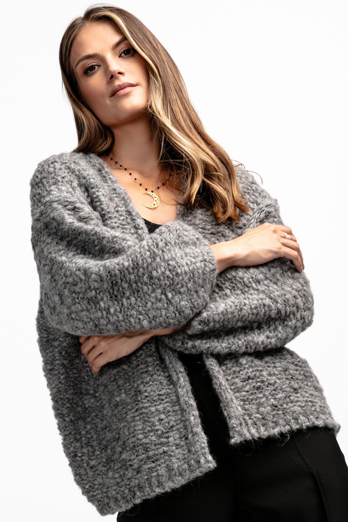 Kardigan z niefarbowanej wełny alpaki szary - 3