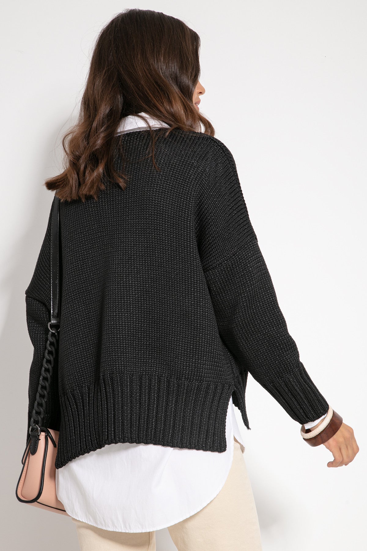 Kardigan z przędzy Recyklingowej czarny - 3