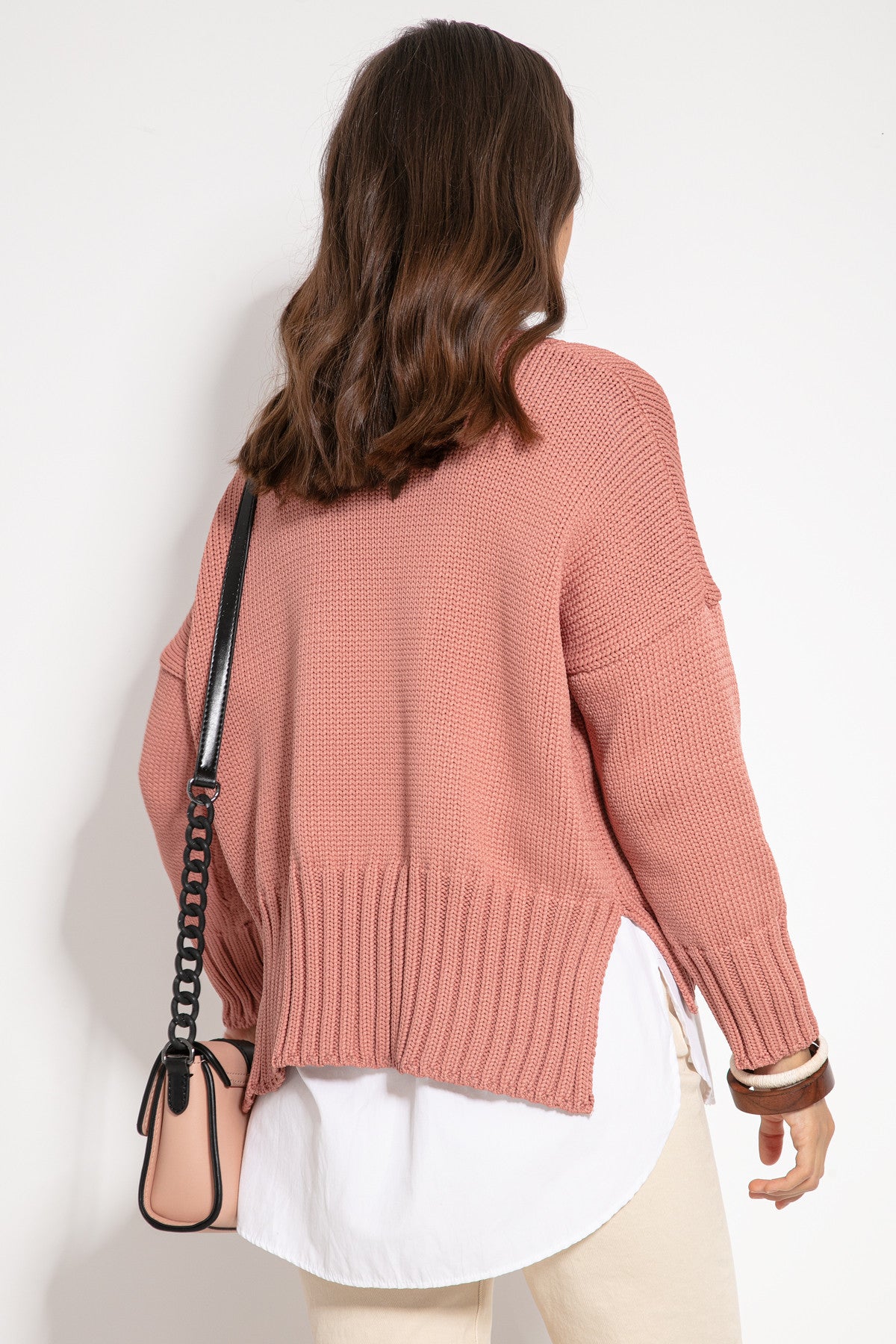 Kardigan z przędzy Recyklingowej morela morelowy - 3