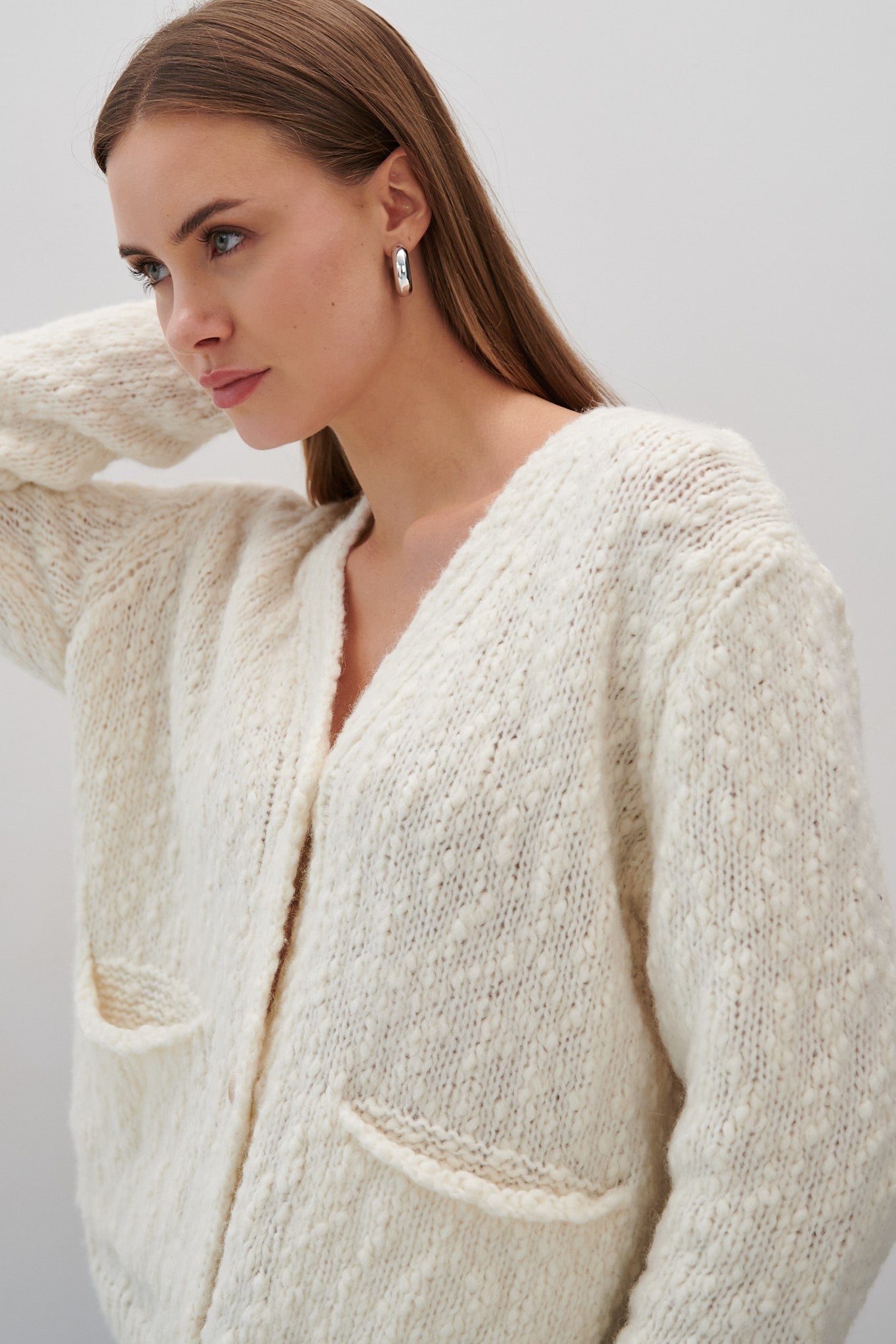 Kardigan z wełny alpaki i wełny dziewiczej ecru - 1