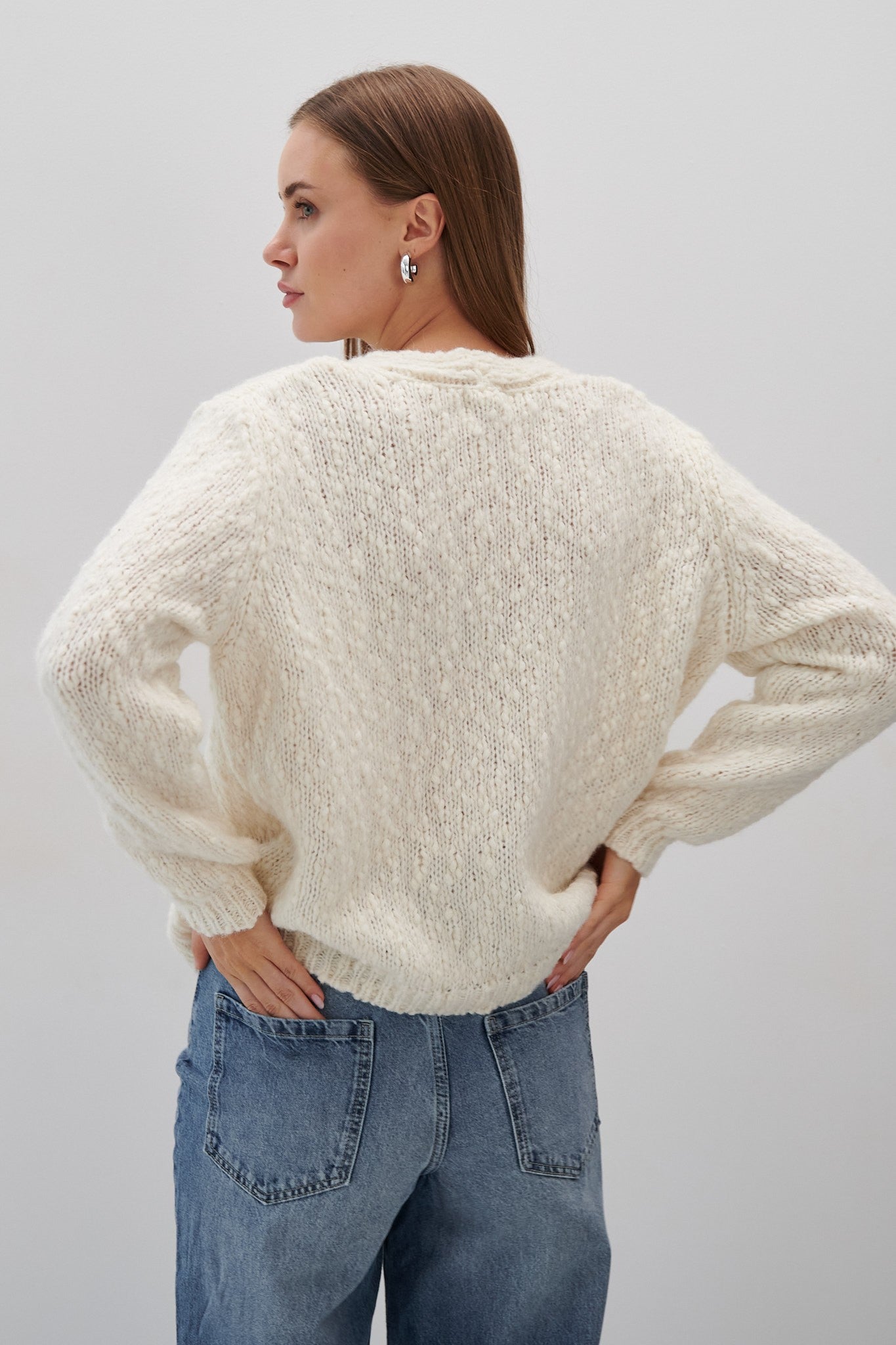 Kardigan z wełny alpaki i wełny dziewiczej ecru - 4