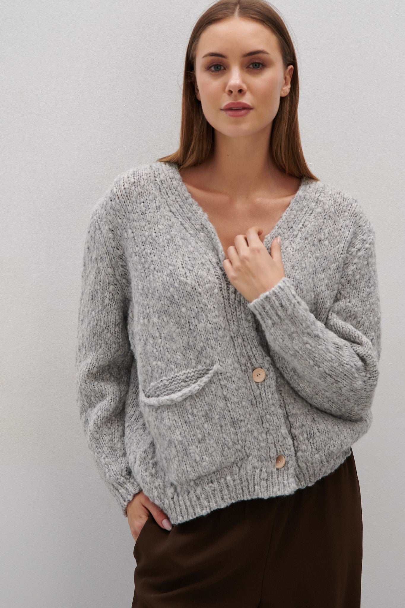 Kardigan z wełny alpaki i wełny dziewiczej szary - 2
