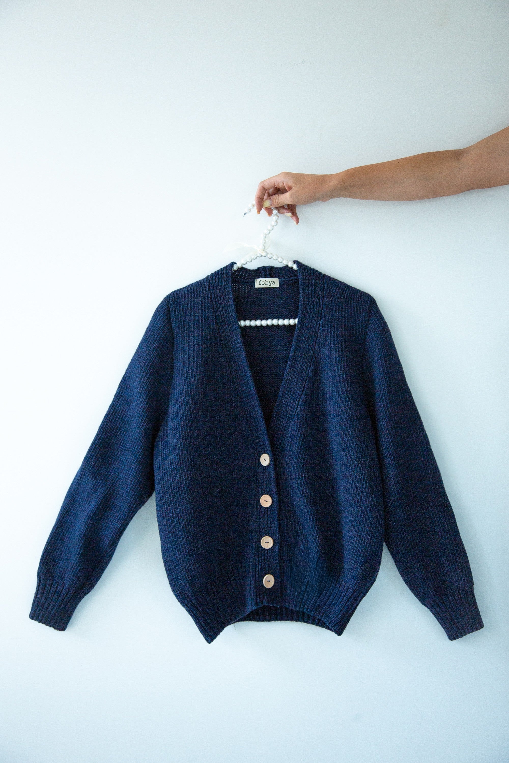 Kardigan z wełny merynos zapinany granat granatowy - 5