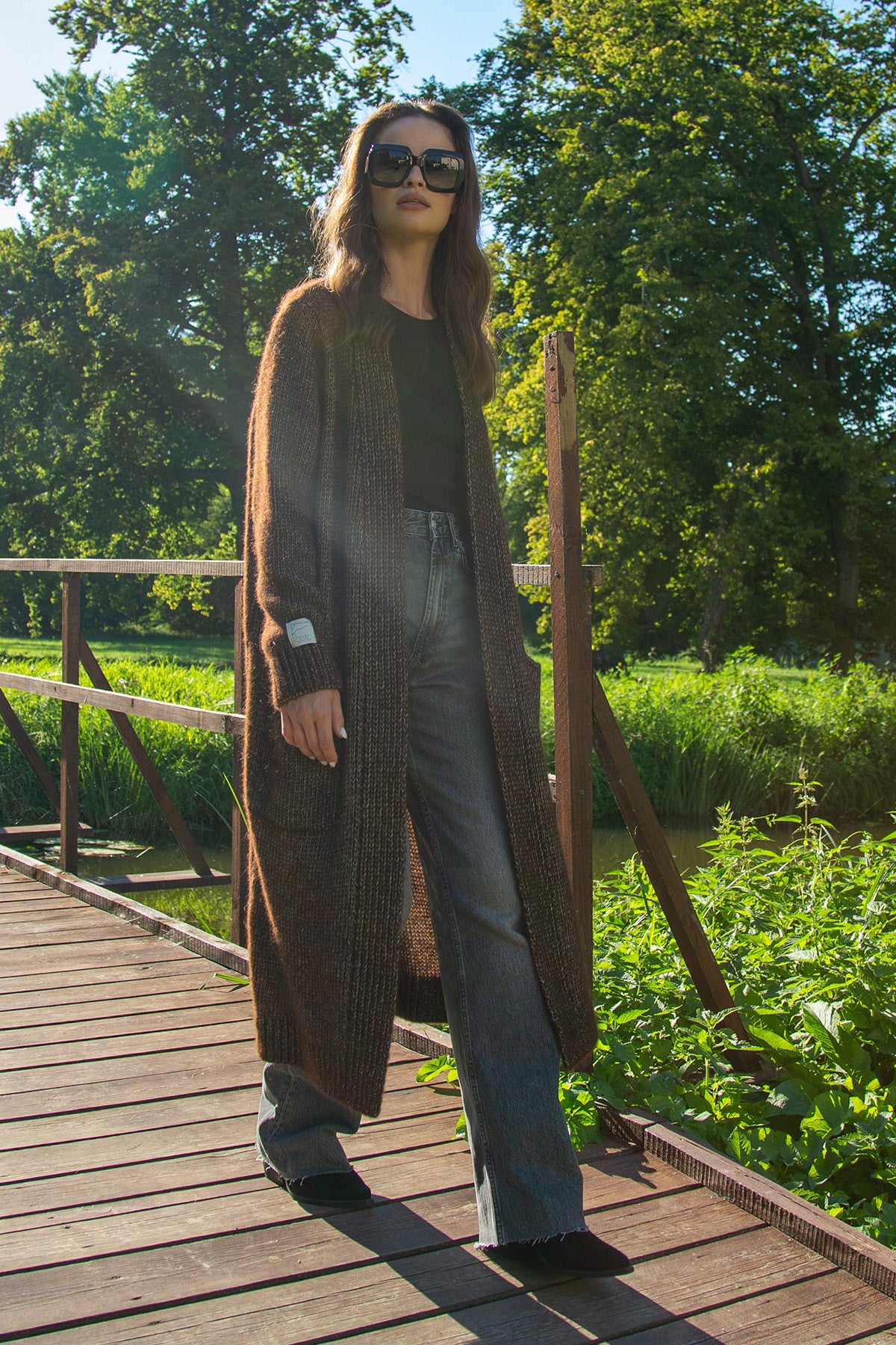 KLASYCZNY KARDIGAN DREAM LAYER Z NIEFARBOWANEJ WEŁNY ALPAKI I BAWEŁNY MAKO brązowy - 8