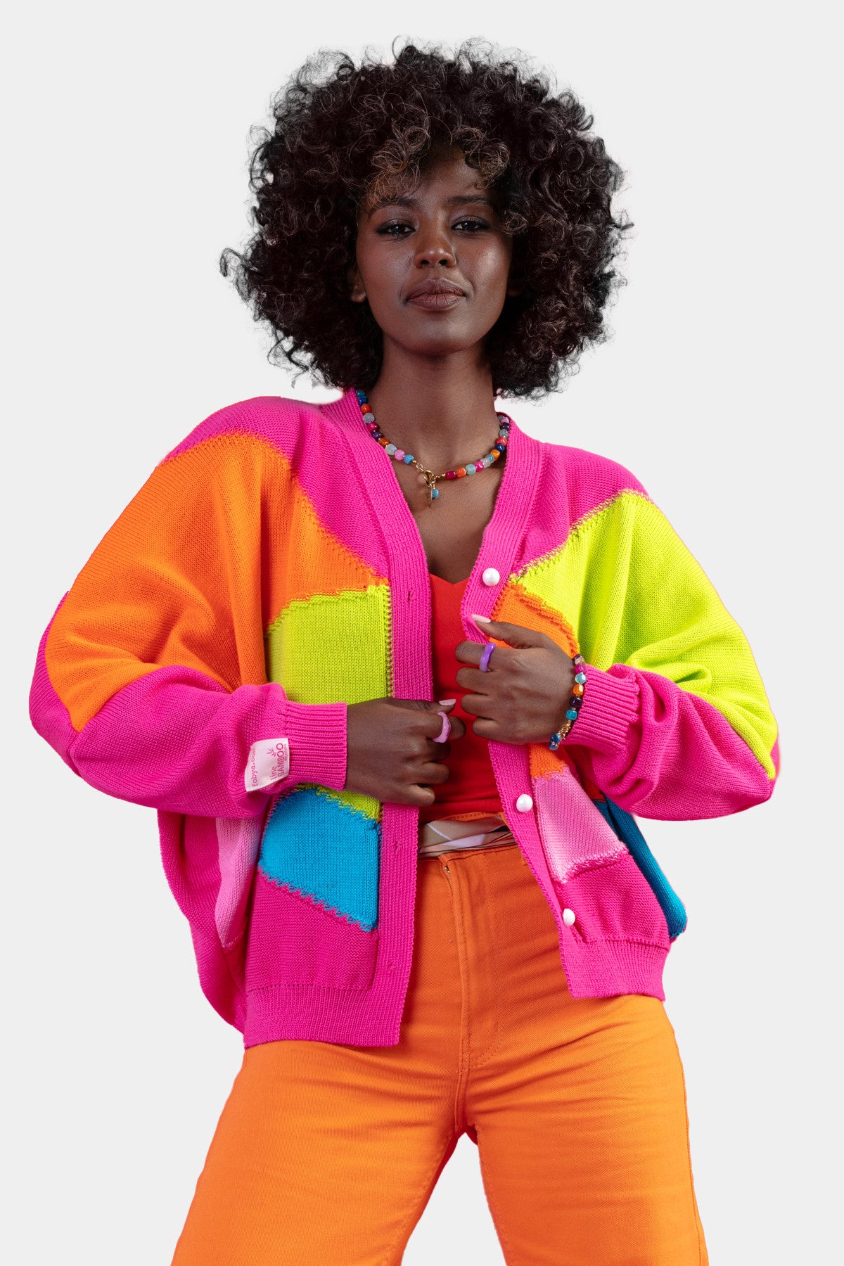 bawełniany kardigan o kroju oversize amarant różowy - 17