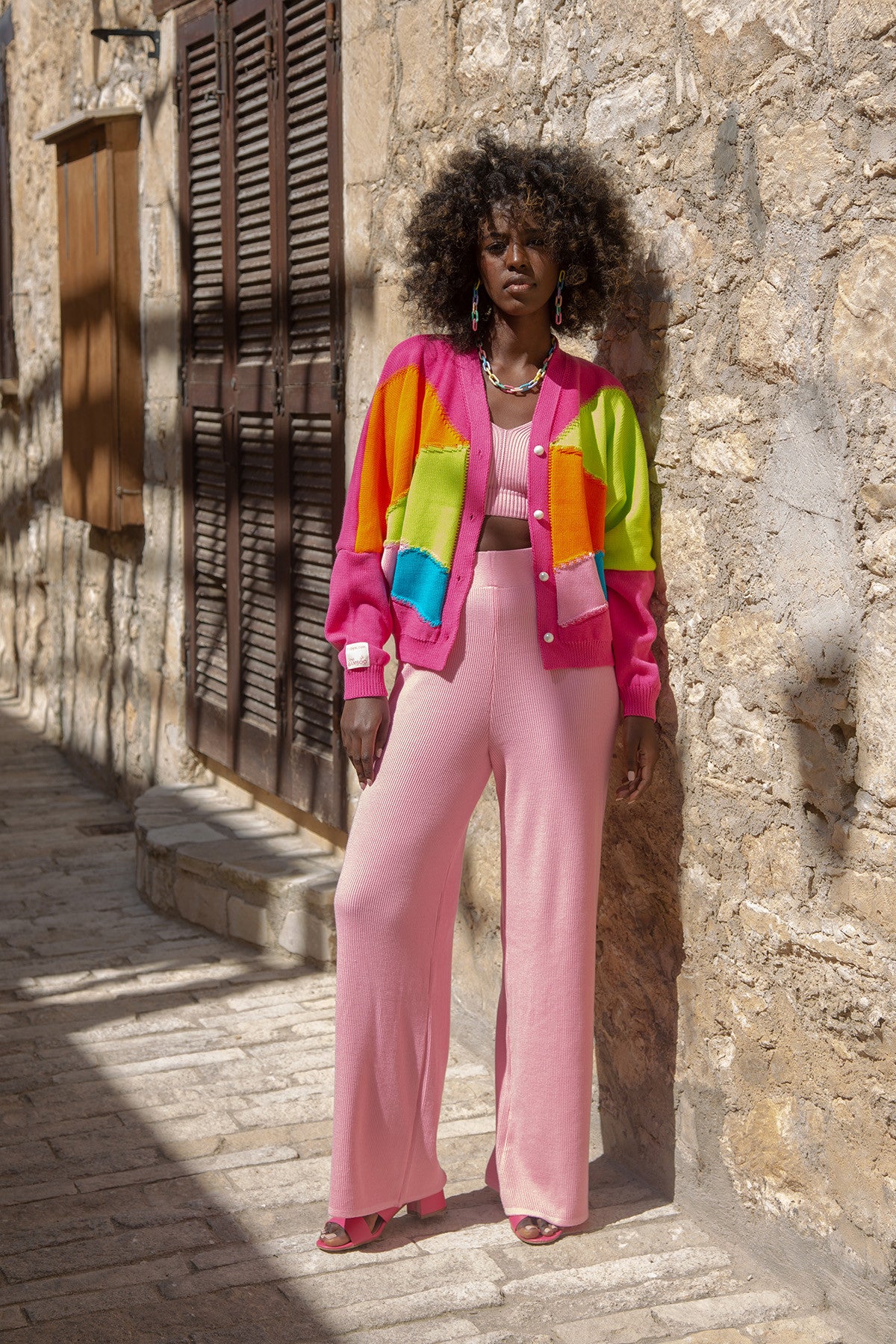 bawełniany kardigan o kroju oversize amarant różowy - 6