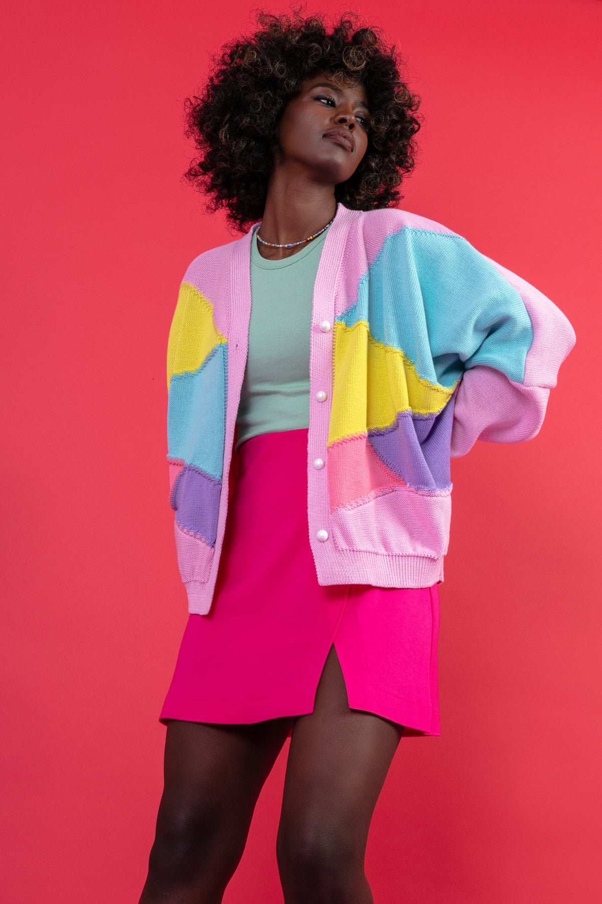 bawełniany kardigan o kroju oversize jasnoróżowy - 7