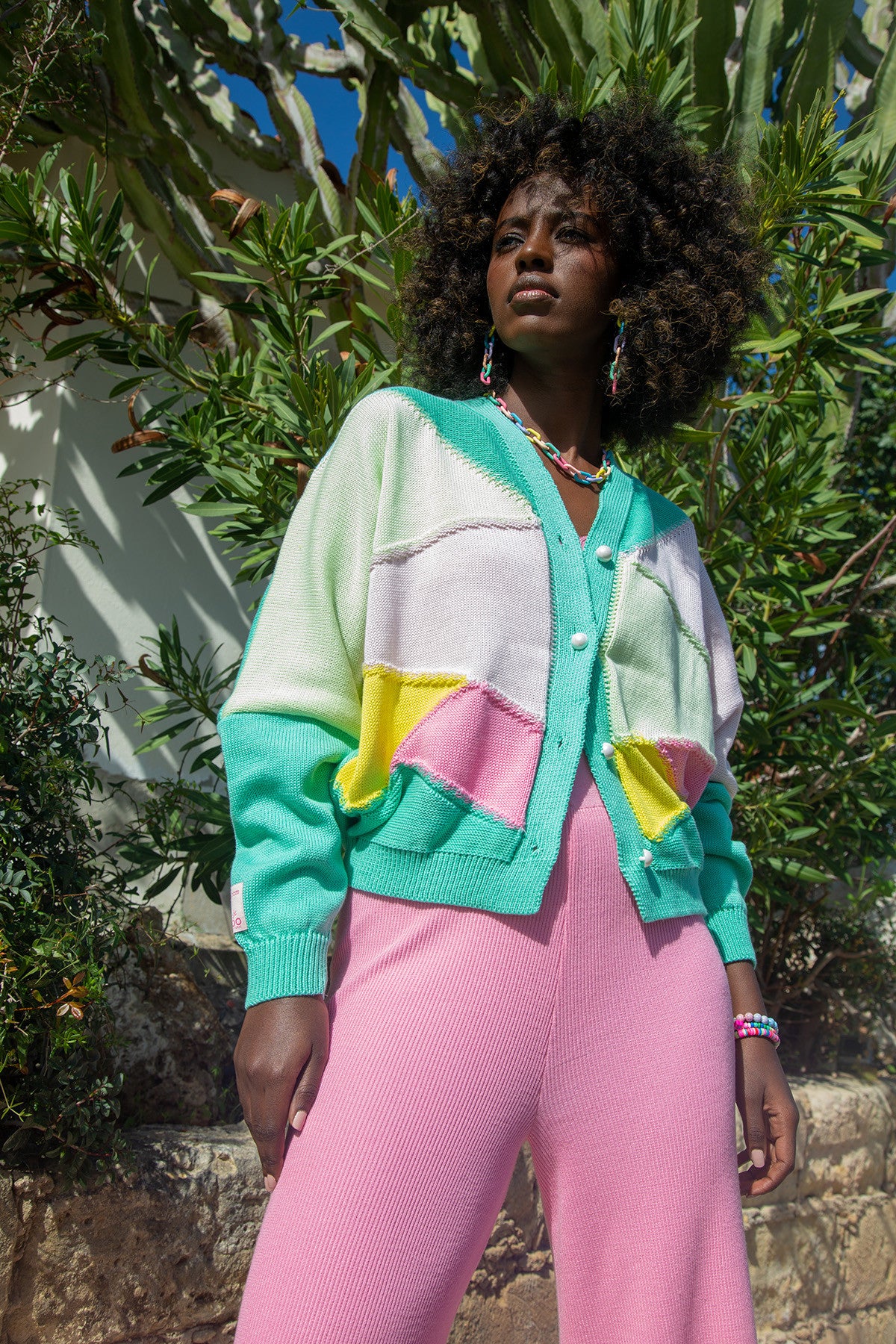 bawełniany kardigan o kroju oversize mięta miętowy - 1