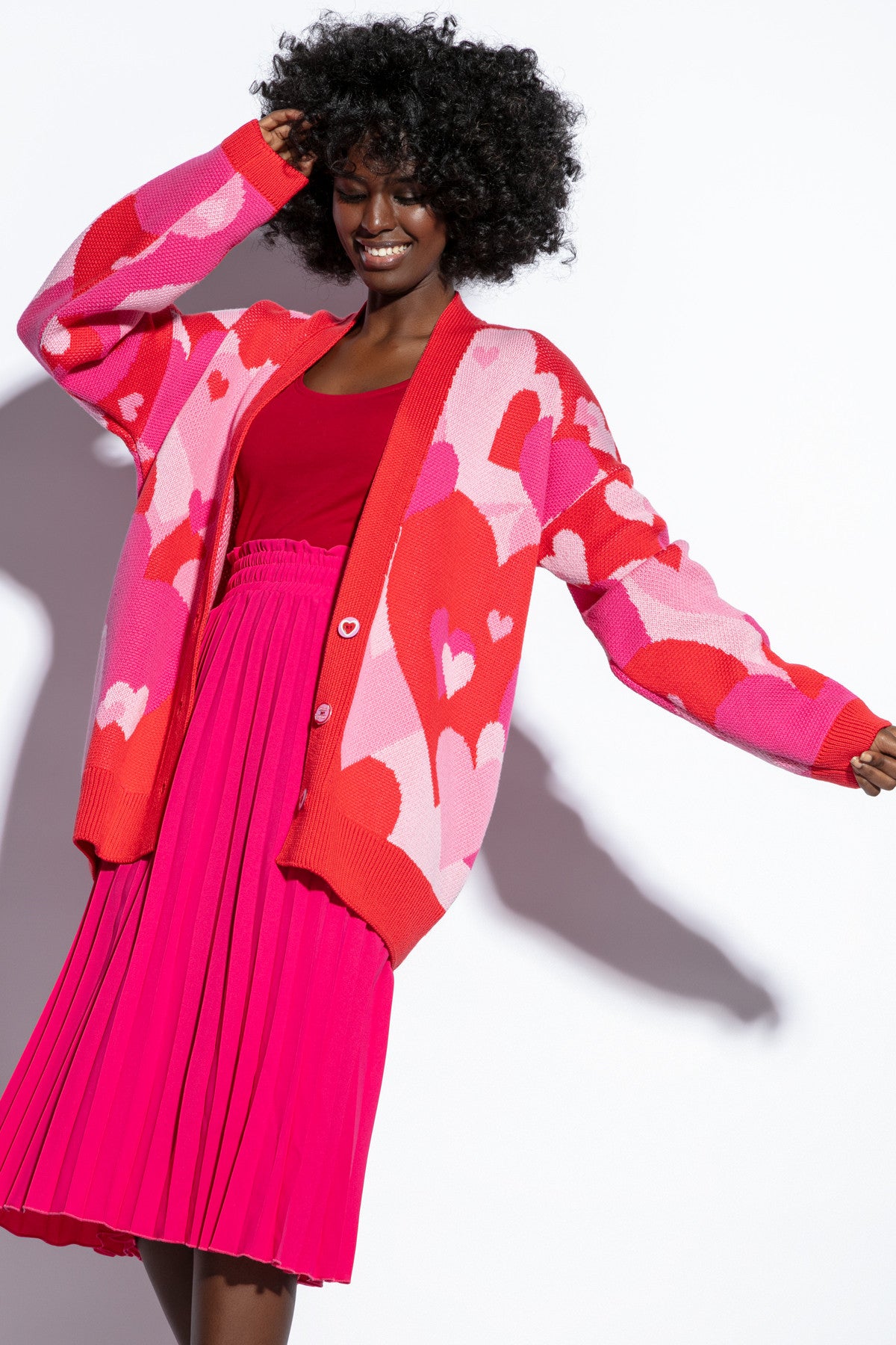 bawełniany kardigan serca czerwony - 3