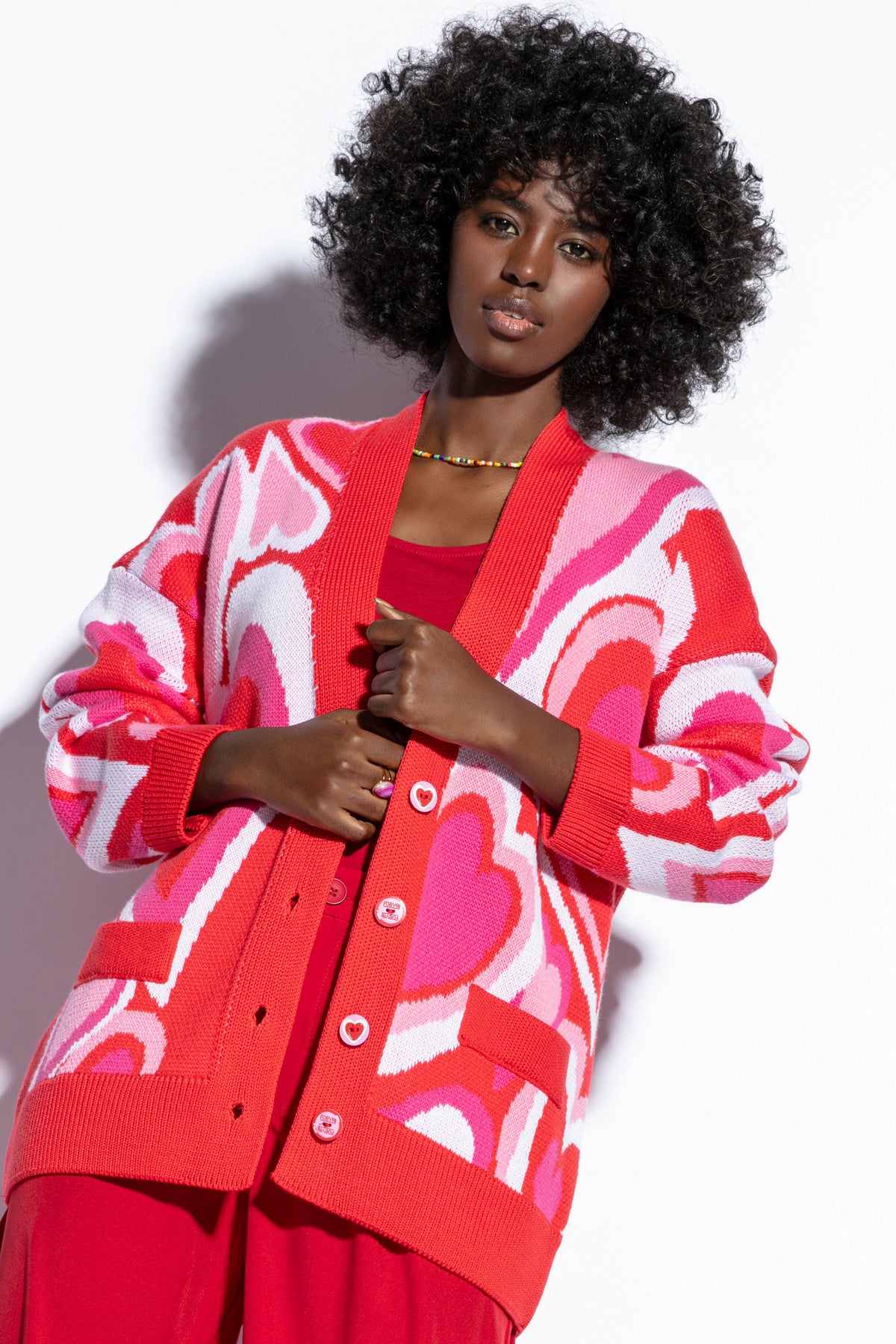 bawełniany kardigan serca czerwony - 2