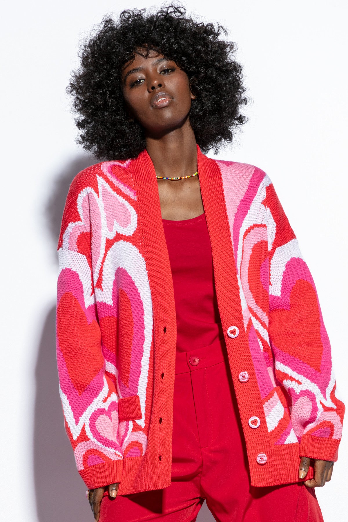 bawełniany kardigan serca czerwony - 5