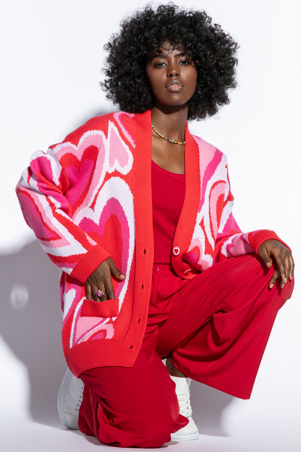 bawełniany kardigan serca czerwony - 3