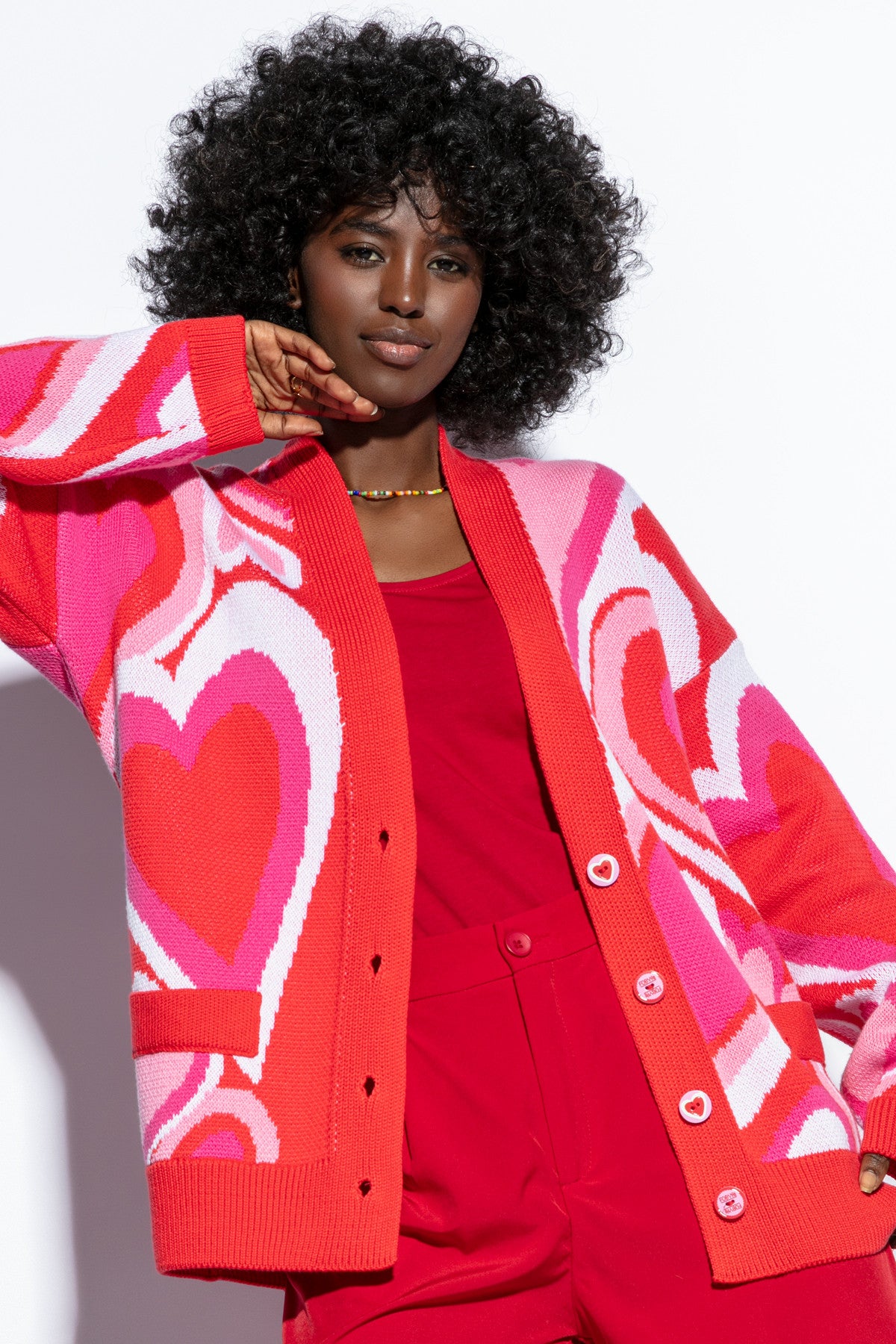 bawełniany kardigan serca czerwony - 4