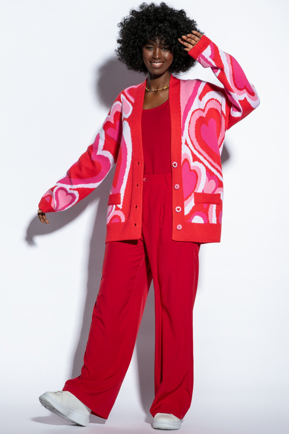 bawełniany kardigan serca czerwony - 7