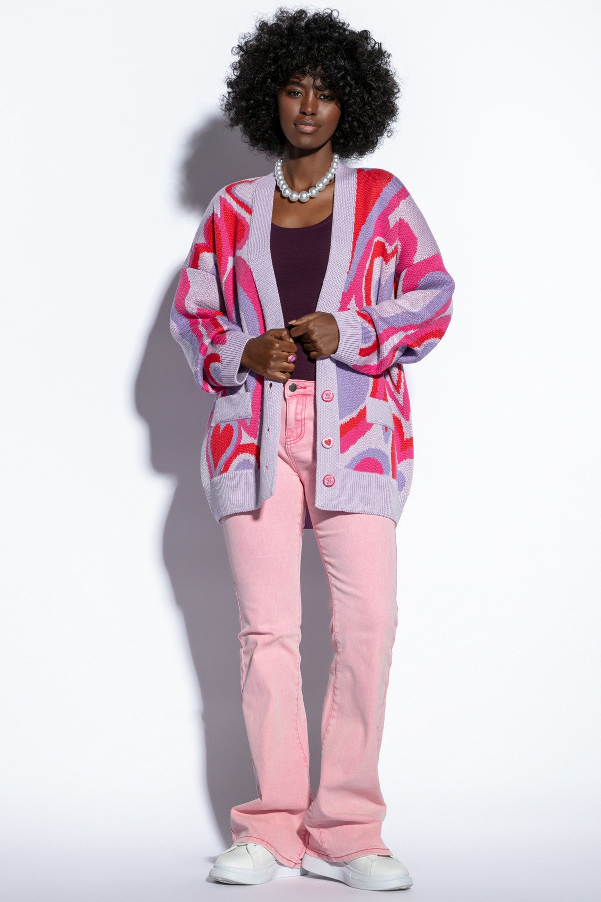 bawełniany kardigan serca fioletowy - 1