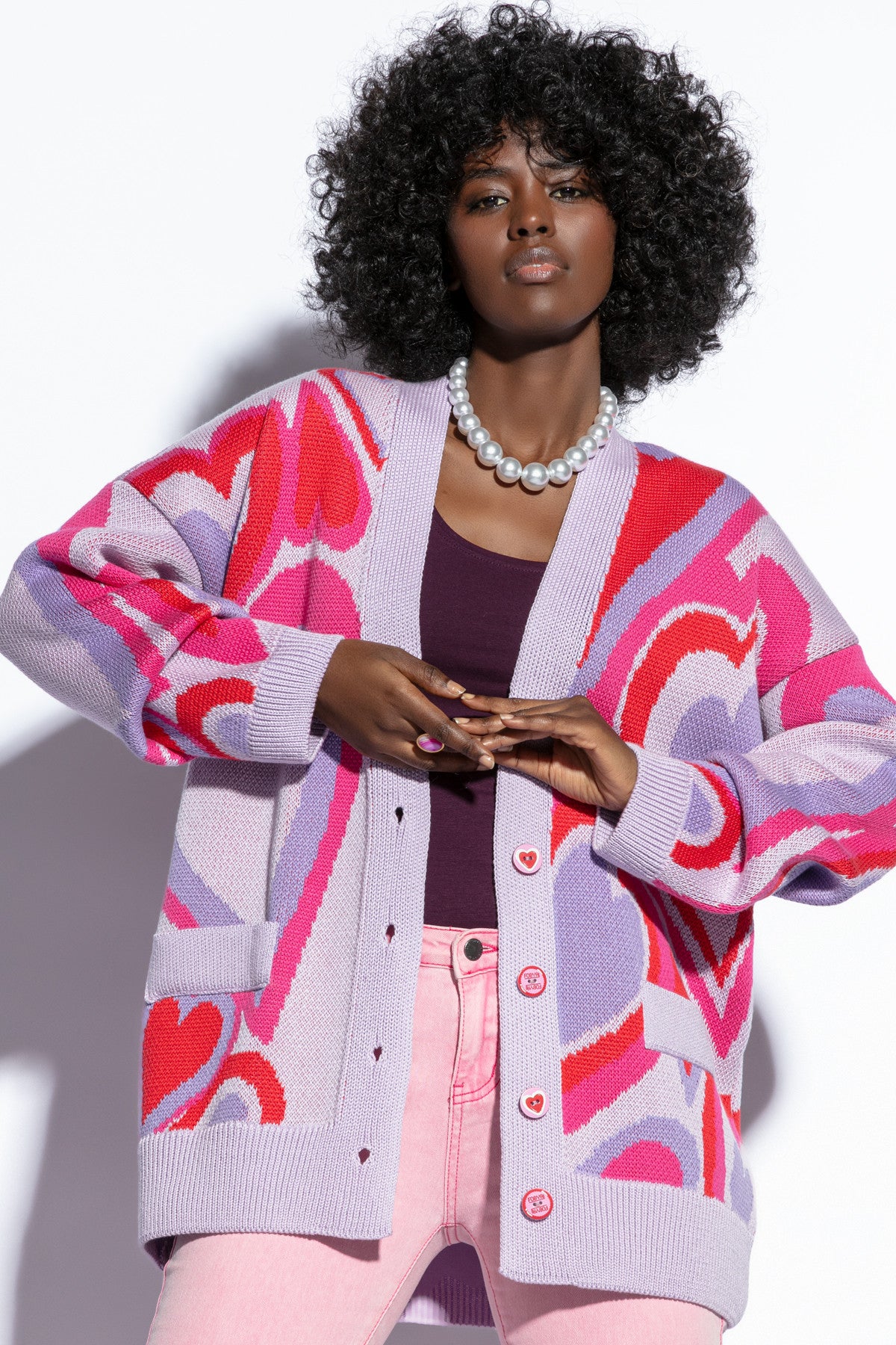 bawełniany kardigan serca fioletowy - 4