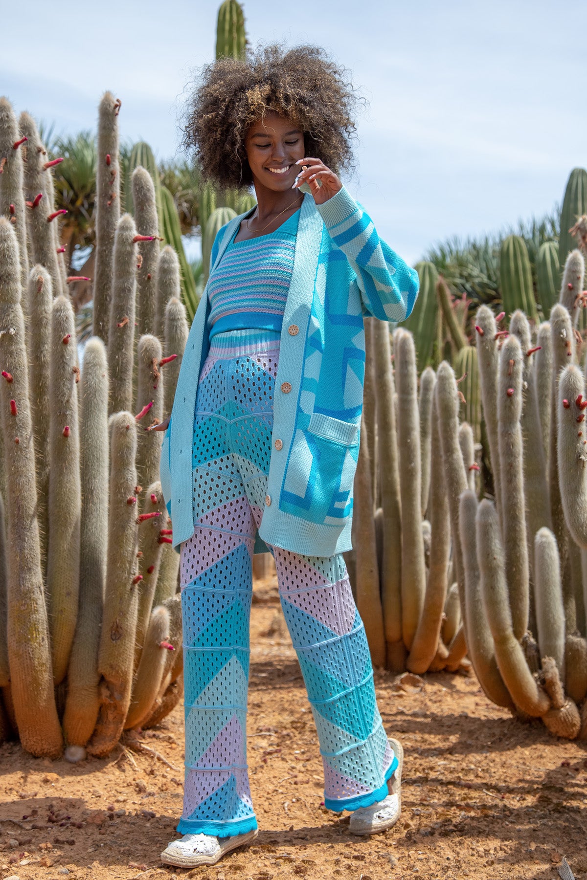 bawełniany kardigan z kieszeniami niebieski - 6