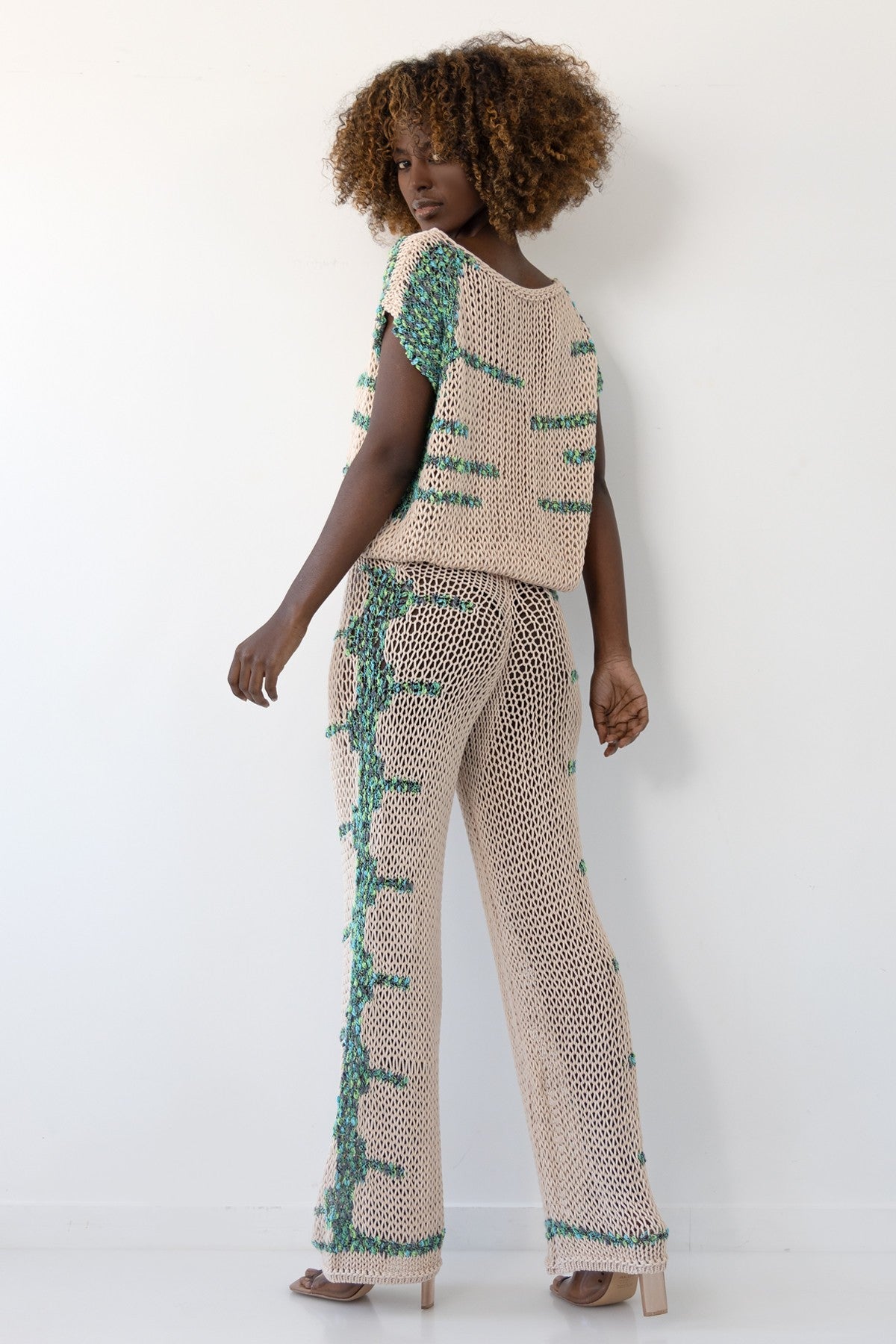 komplet bluzka i spodnie beżowy - 3