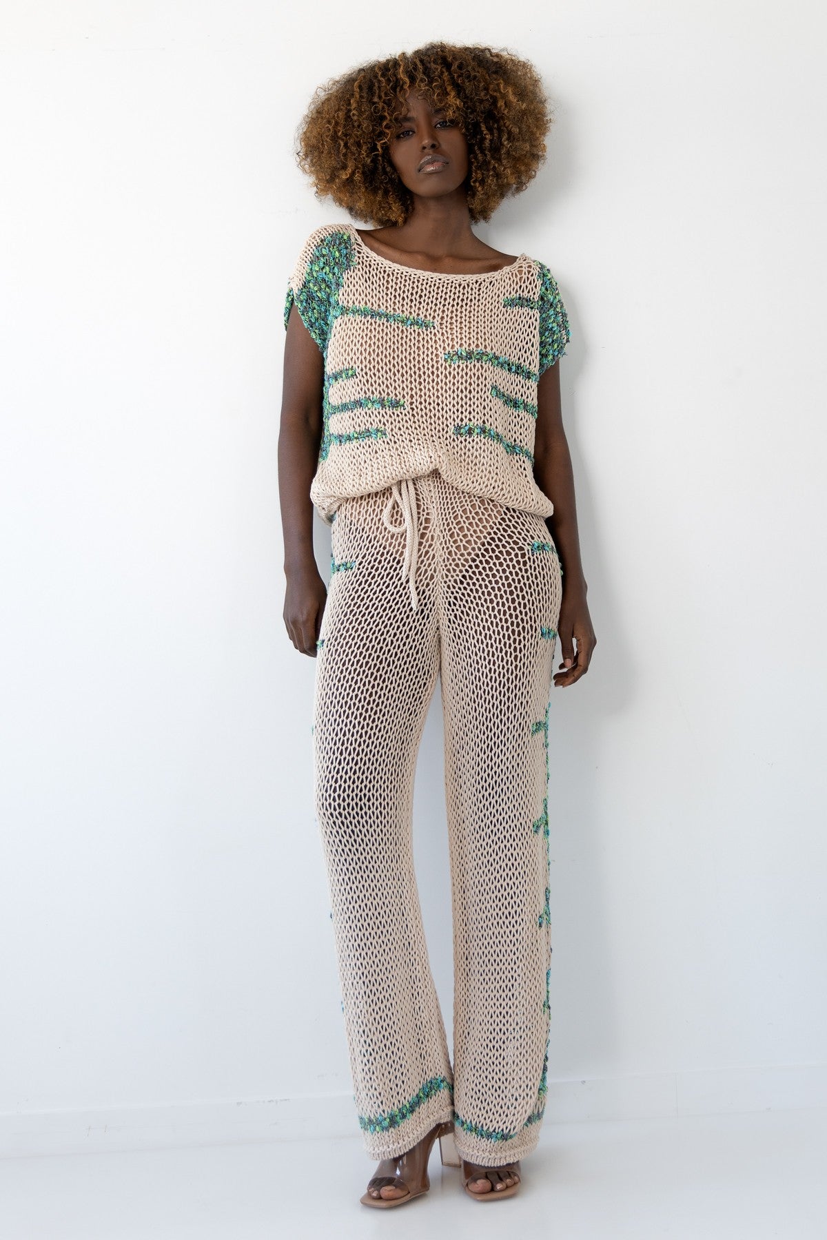 komplet bluzka i spodnie beżowy - 4