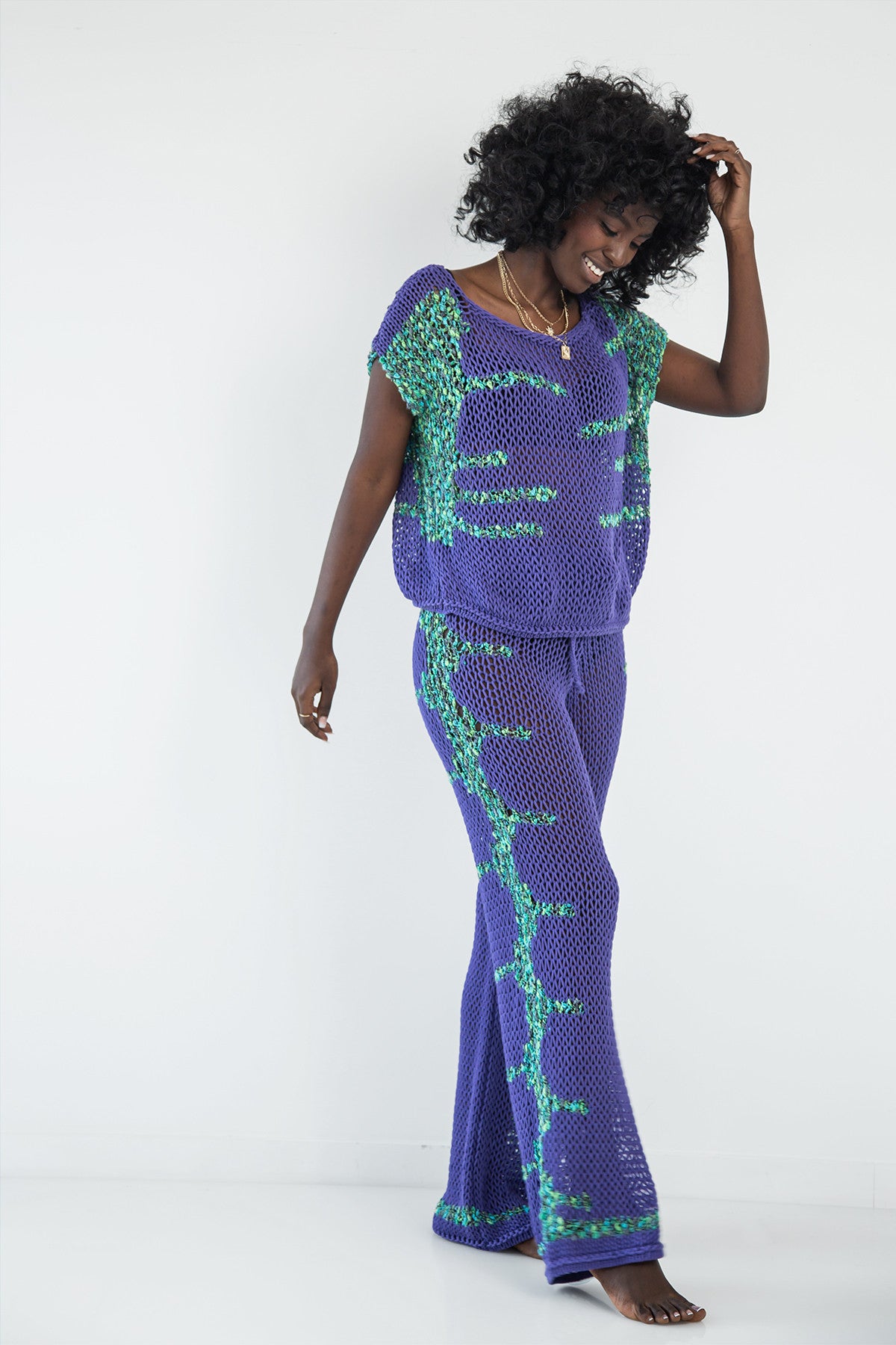 komplet bluzka i spodnie fioletowy - 7