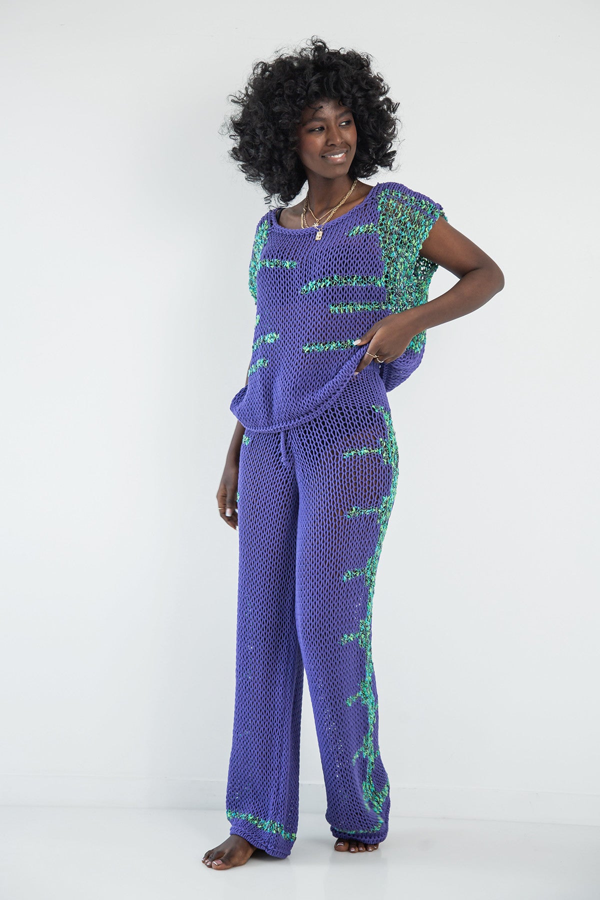 komplet bluzka i spodnie fioletowy - 3