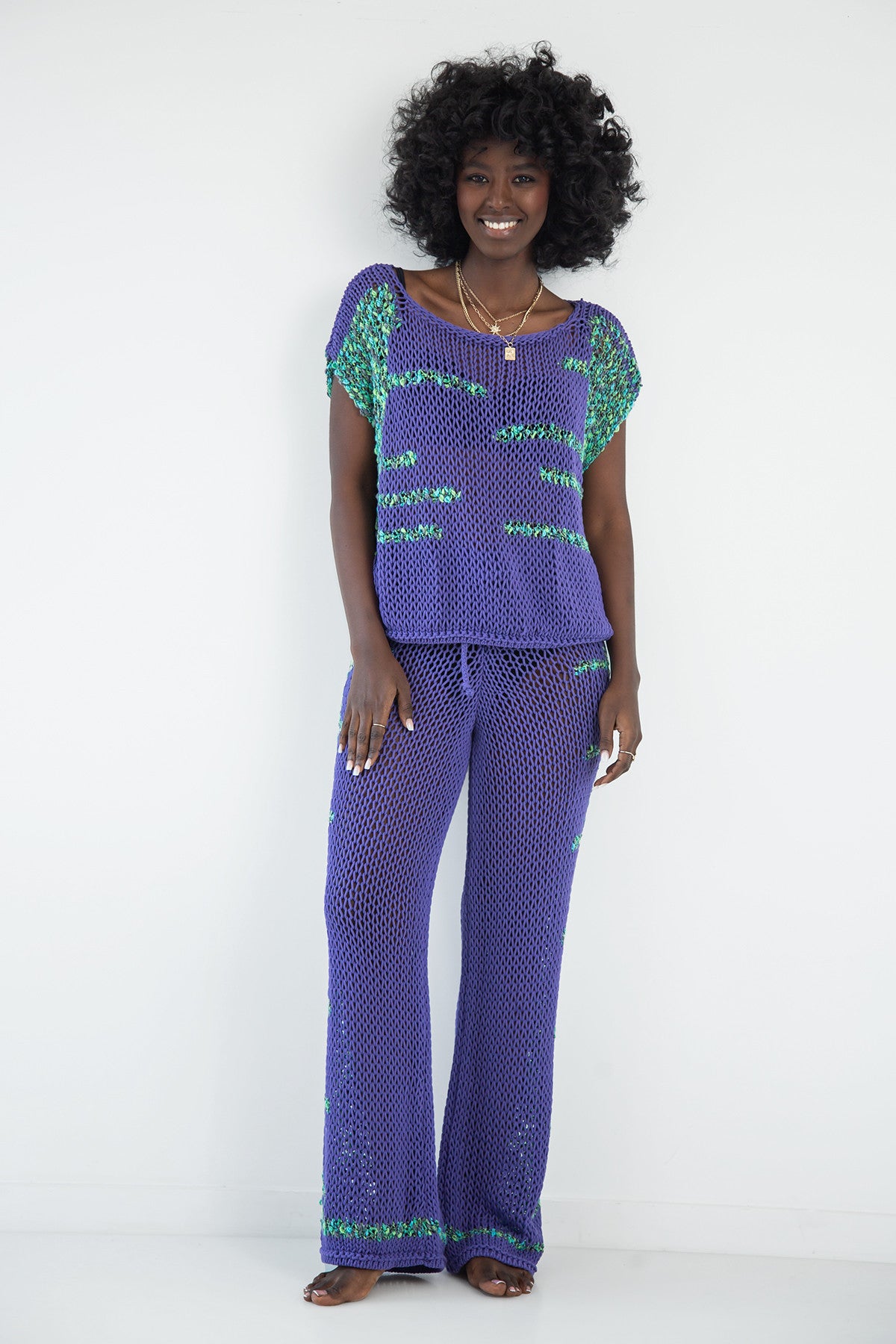 komplet bluzka i spodnie fioletowy - 8