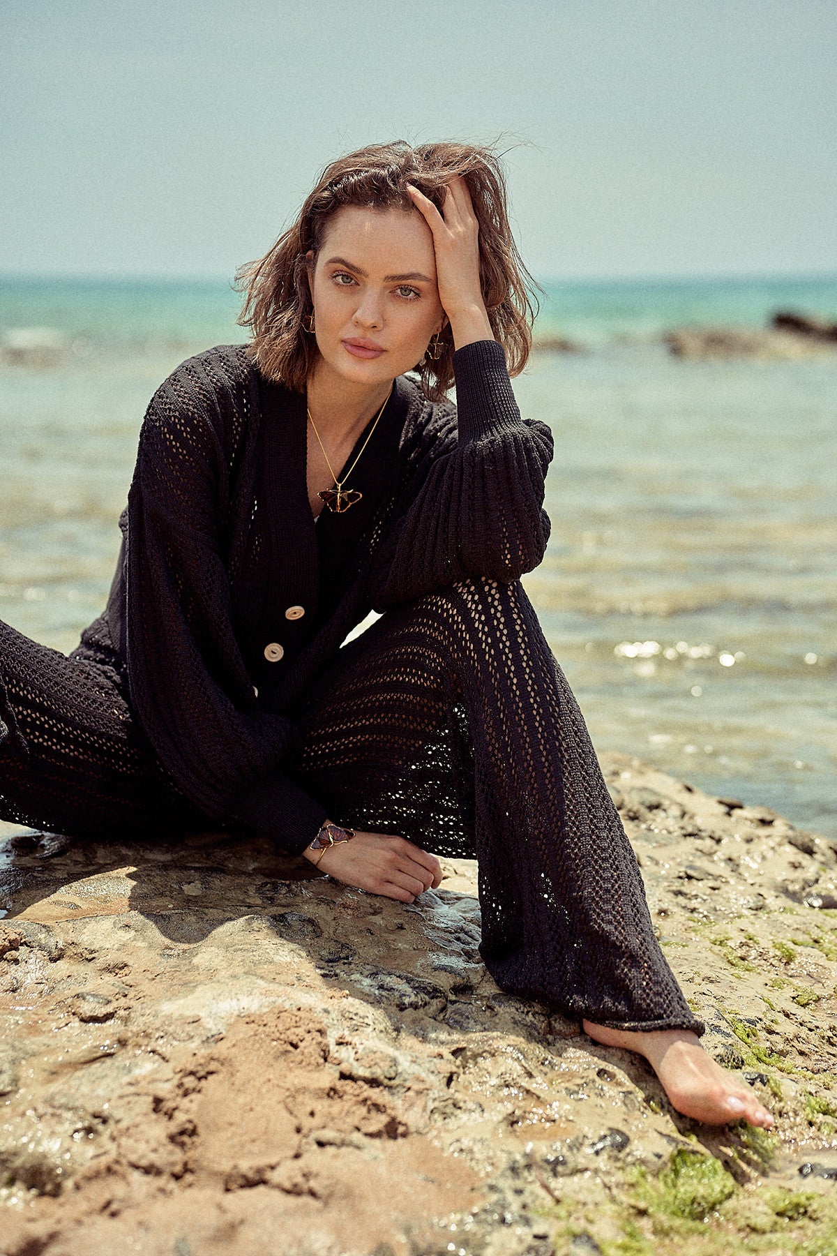 Komplet bawełniany ażurowy czarny - 5