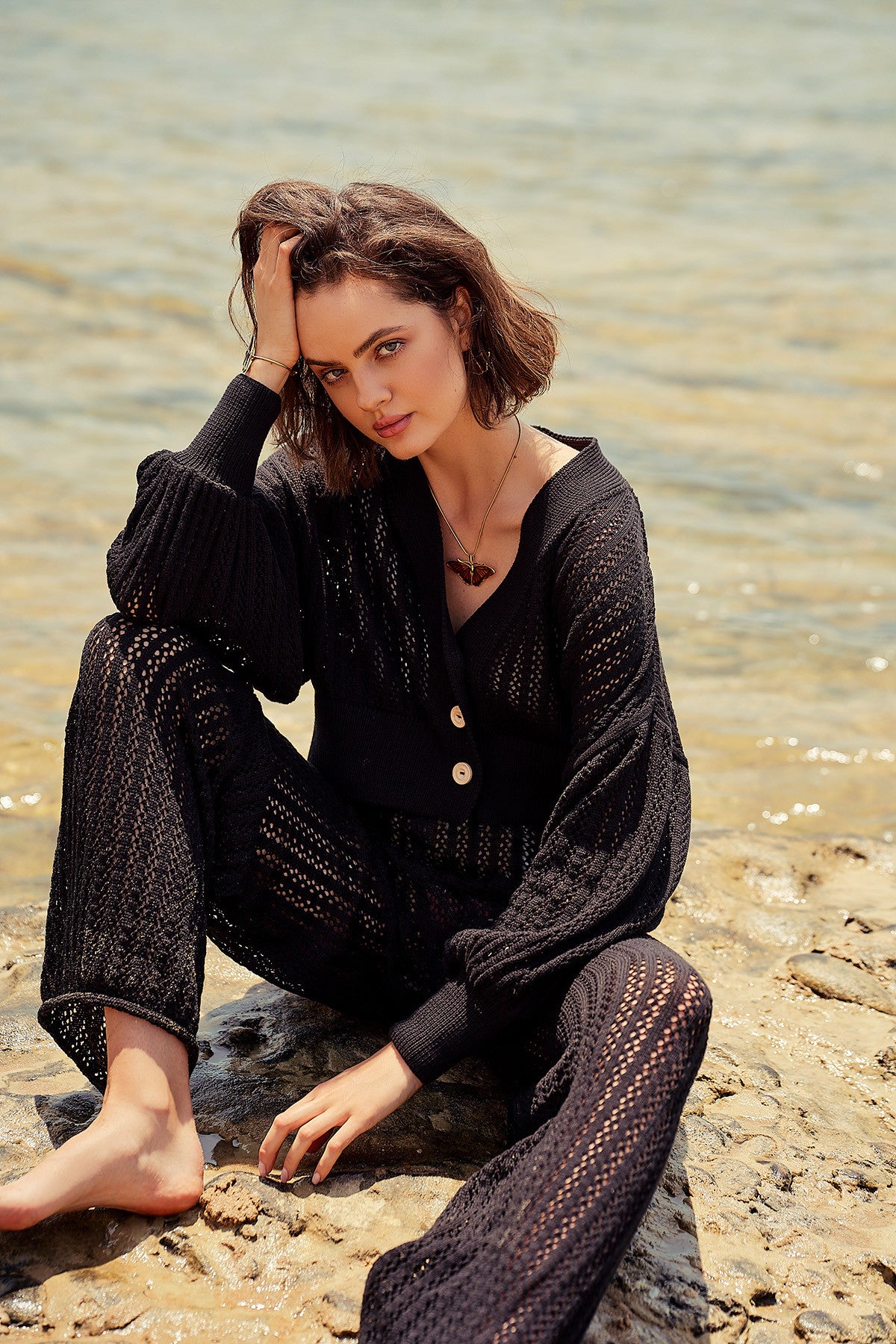 Komplet bawełniany ażurowy czarny - 2