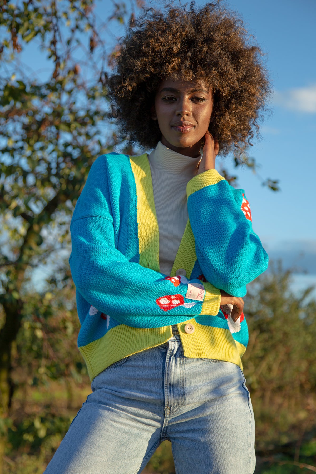 Krótki kardigan muchomory - sweter zapinany turkusowy - 3