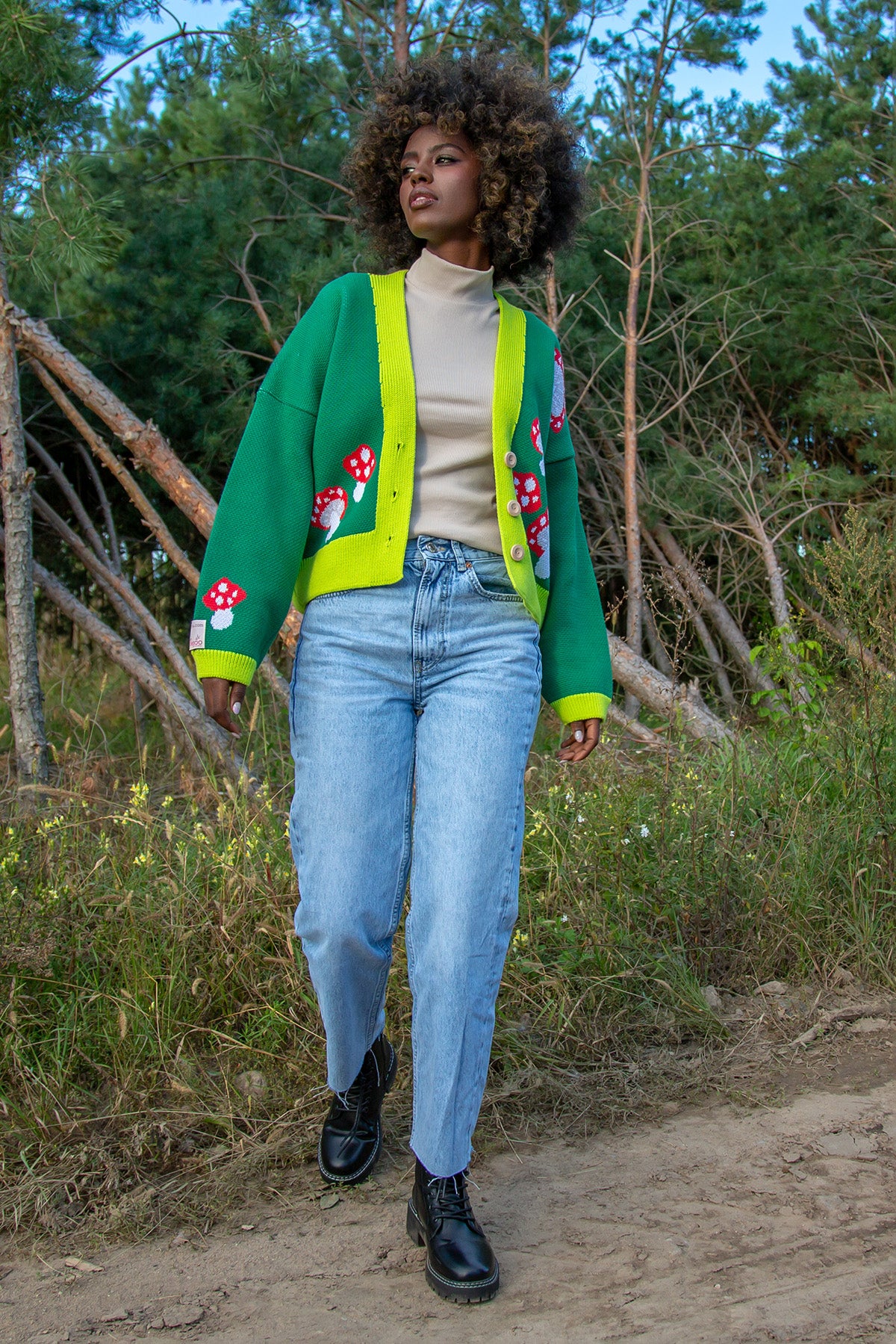 Krótki kardigan muchomory - sweter zapinany zieleń zielony - 3