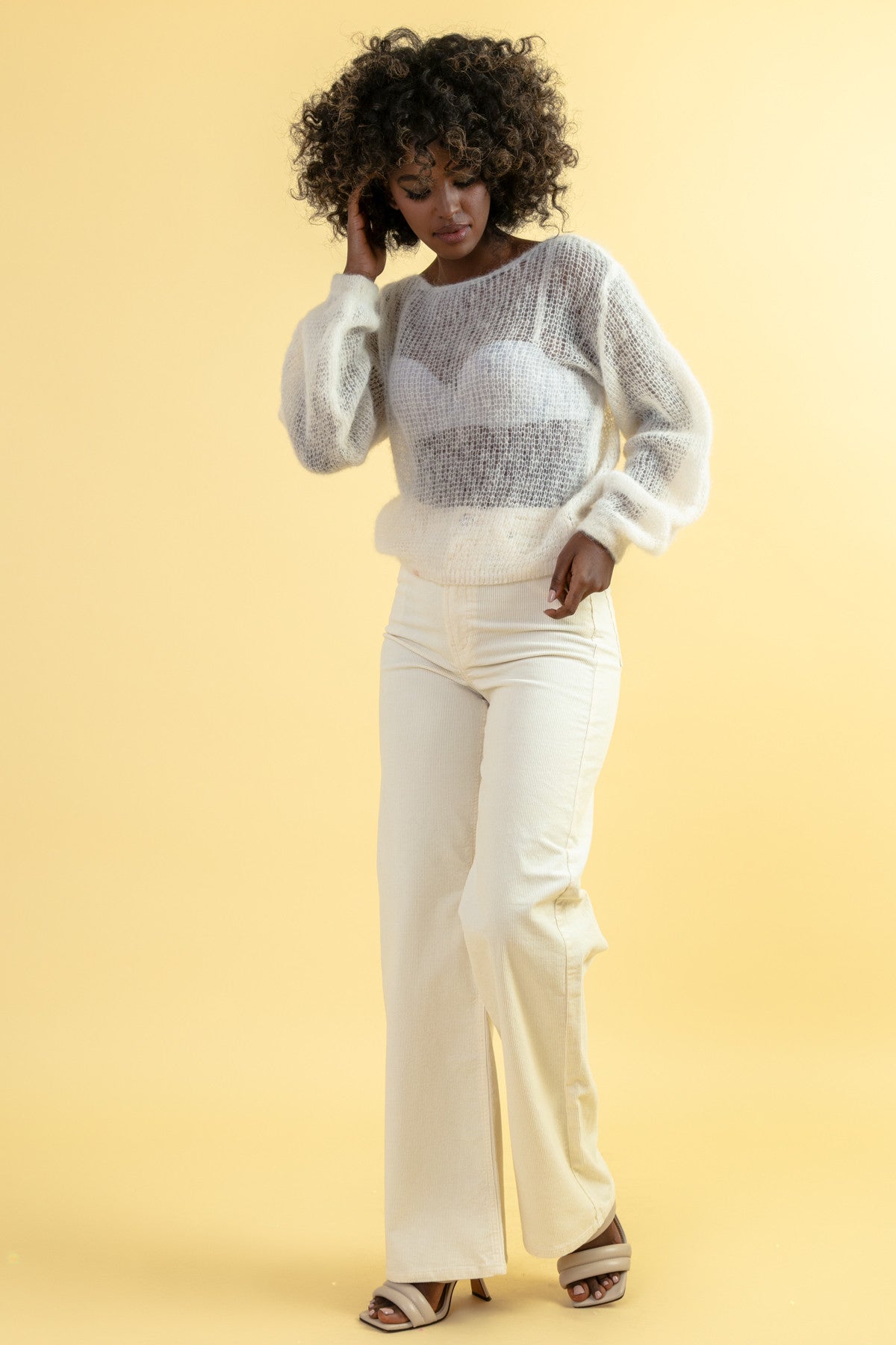 Lekki sweter z wełny alpaki ecru - 10