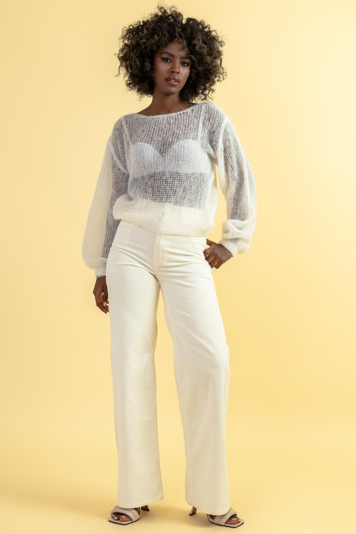 Lekki sweter z wełny alpaki ecru - 9