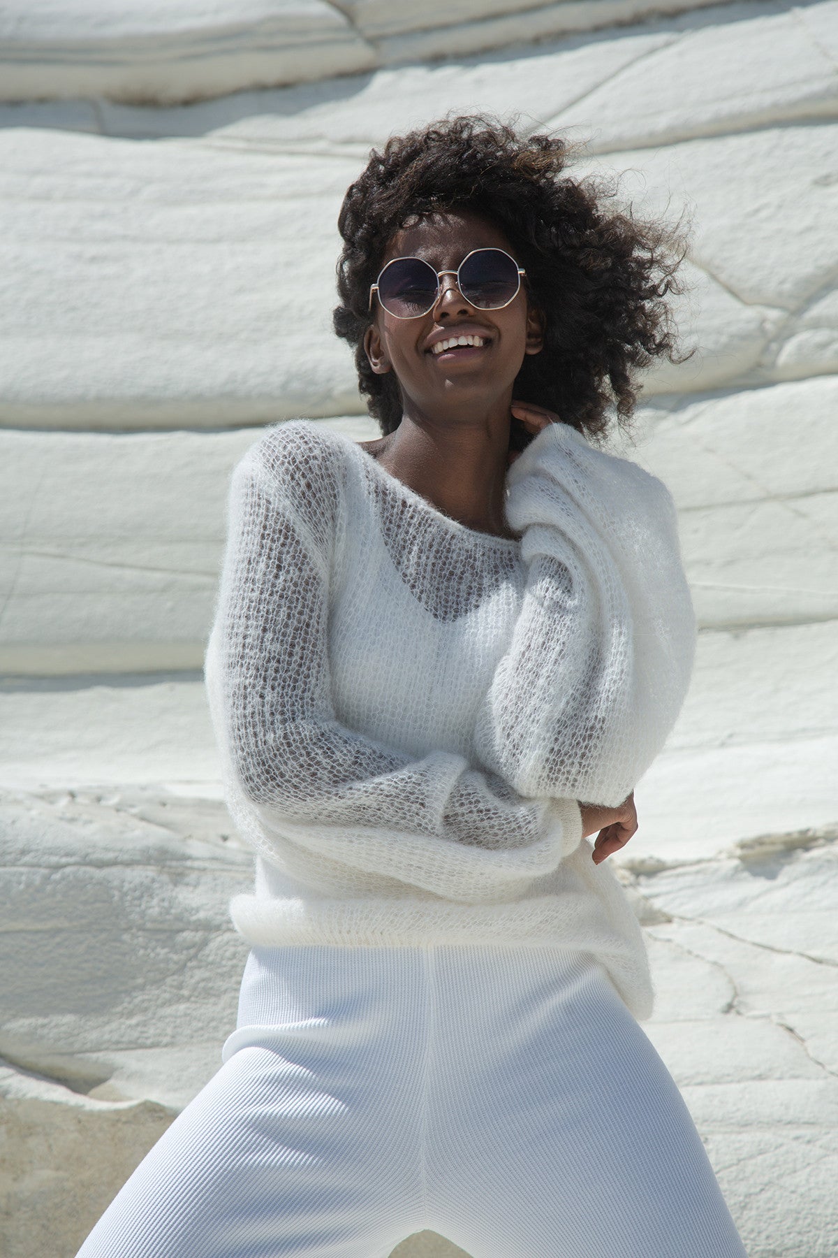 Lekki sweter z wełny alpaki ecru - 2