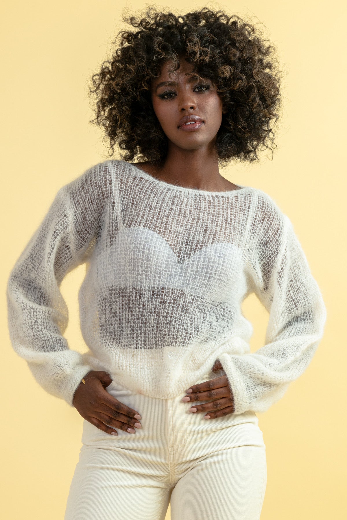 Lekki sweter z wełny alpaki ecru - 6