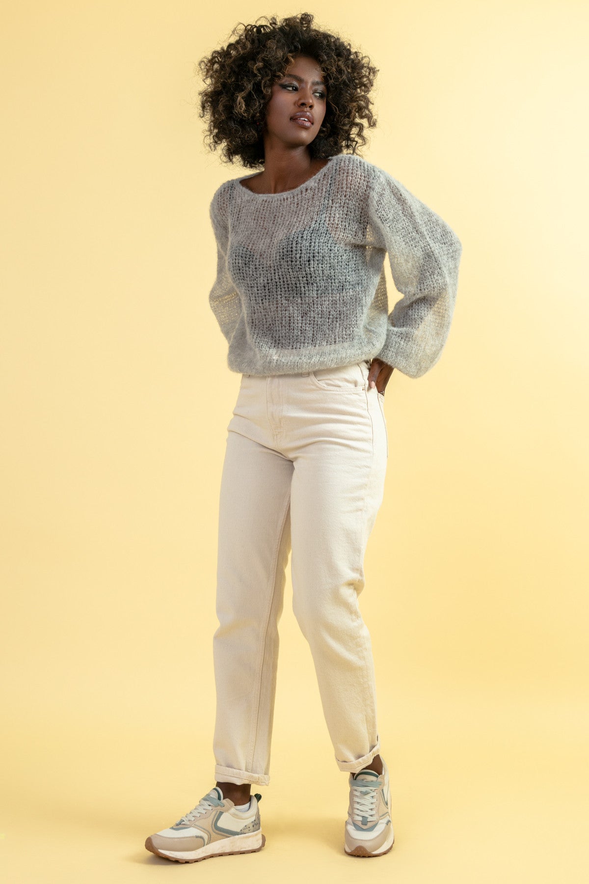 Lekki sweter z wełny alpaki szary - 7