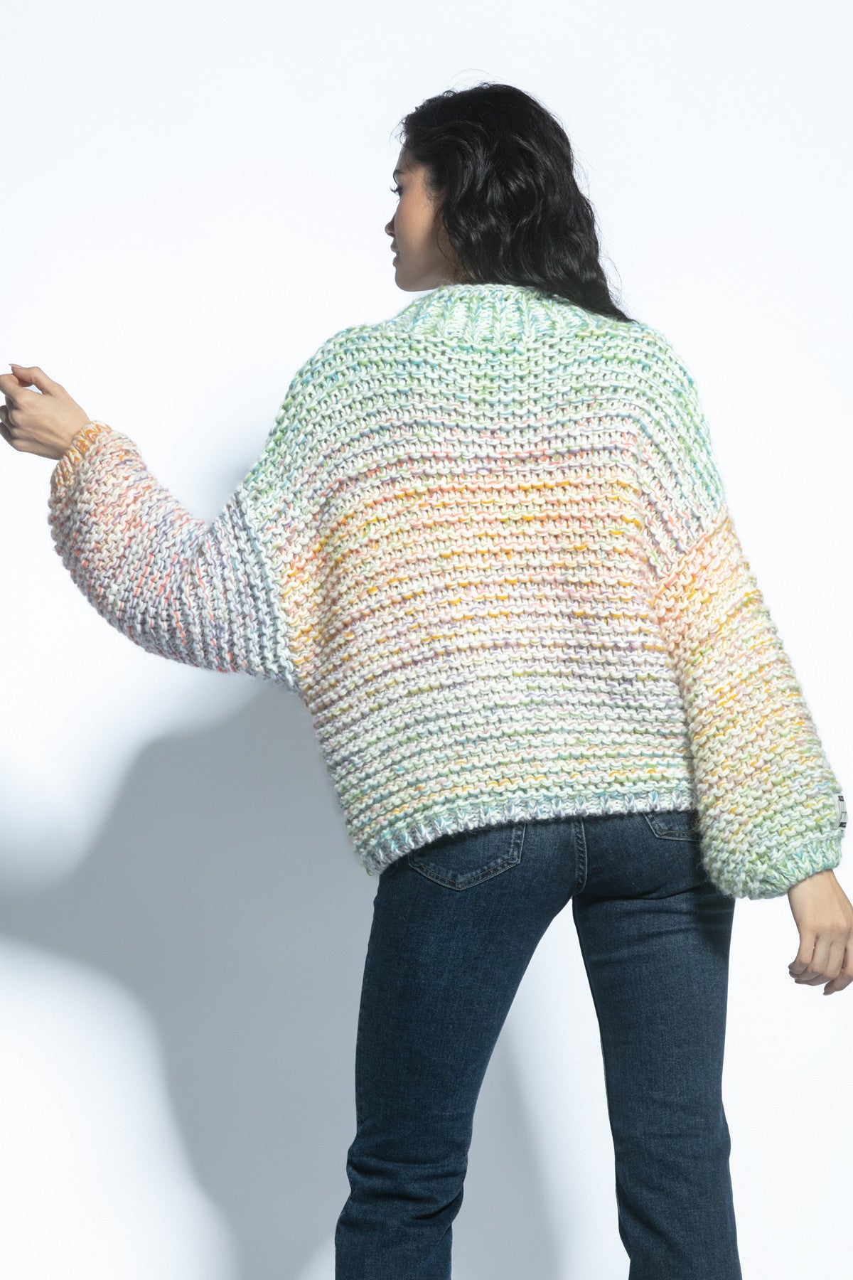 Multikolorowy sweter o grubym splocie Chunky Knit zielony - 3