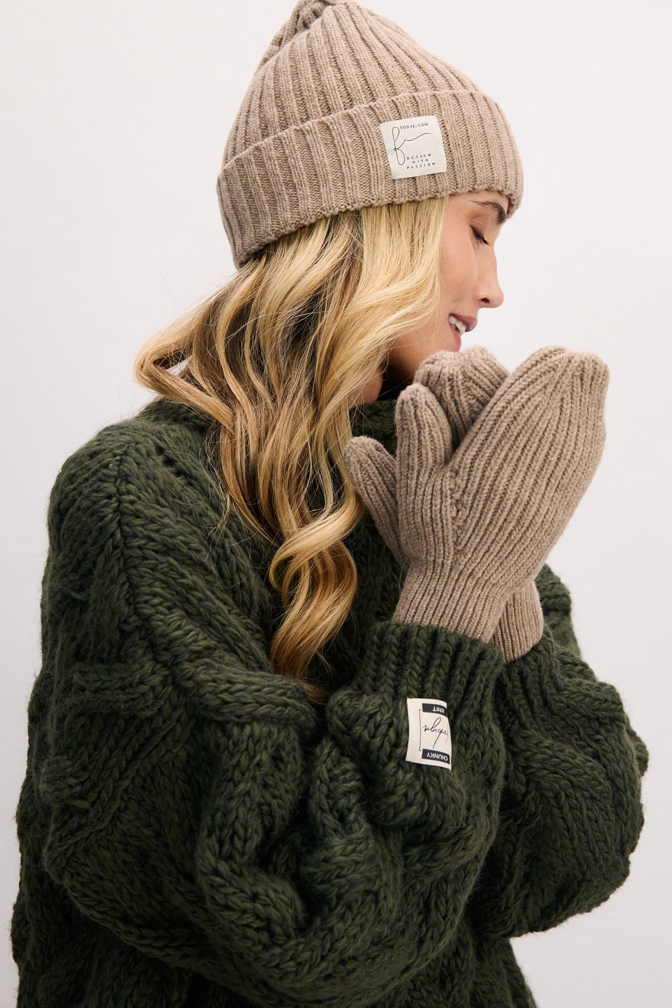 Rękawiczki z wełny merynos kawowy - 1