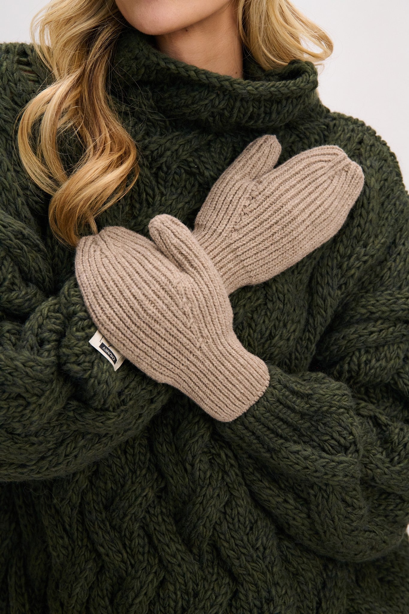 Rękawiczki z wełny merynos kawowy - 2