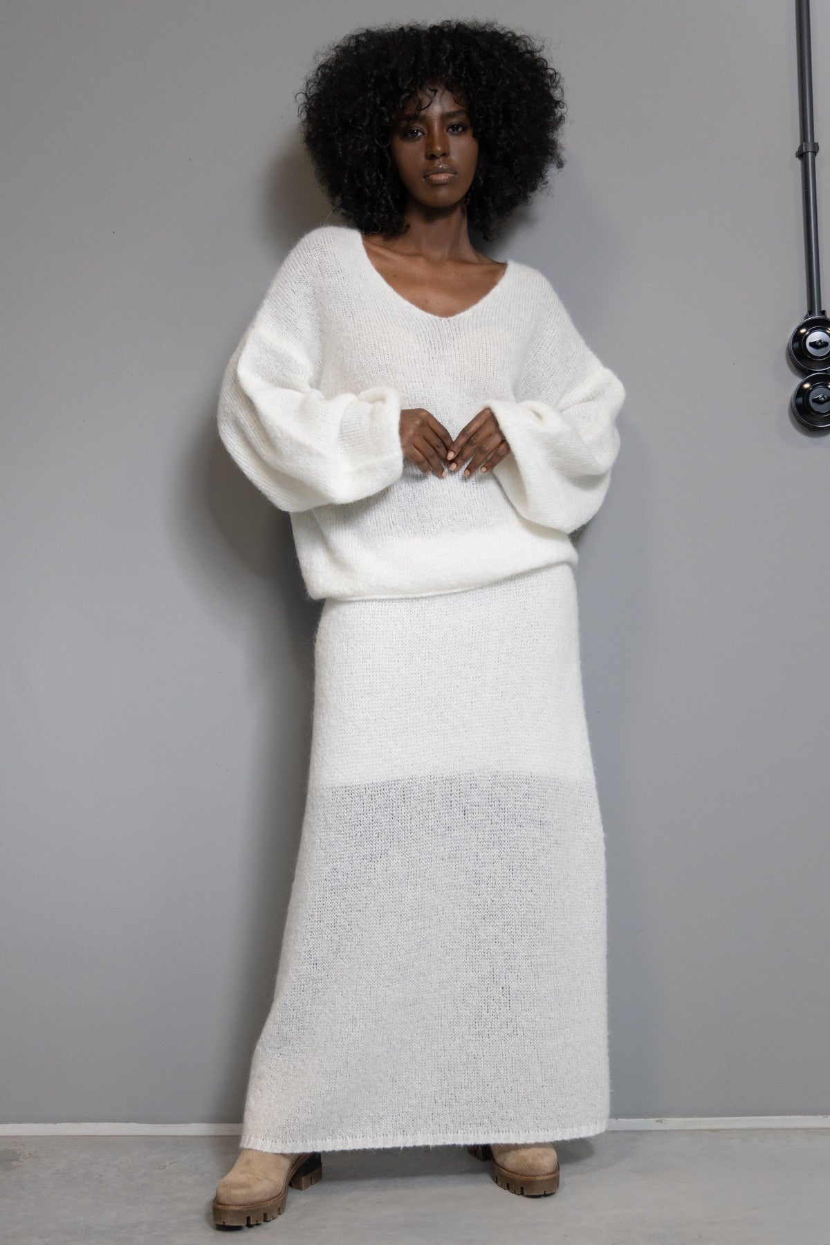 Spódnica z wełny ecru - 3