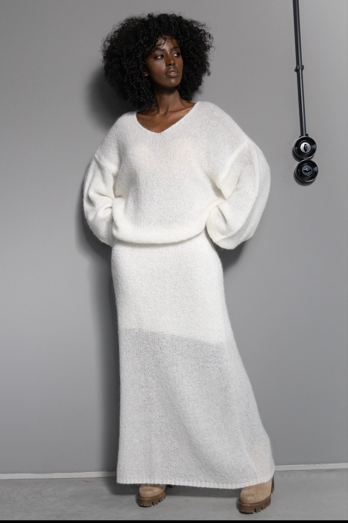 Spódnica z wełny ecru - 6