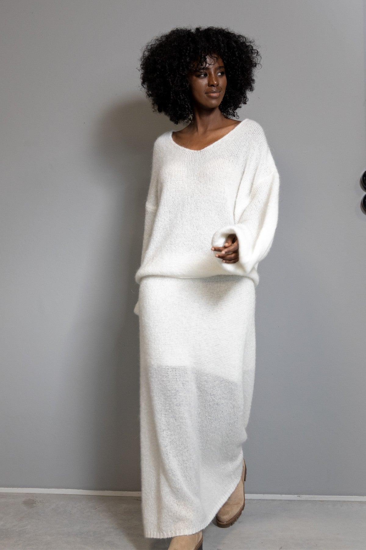 Spódnica z wełny ecru - 1