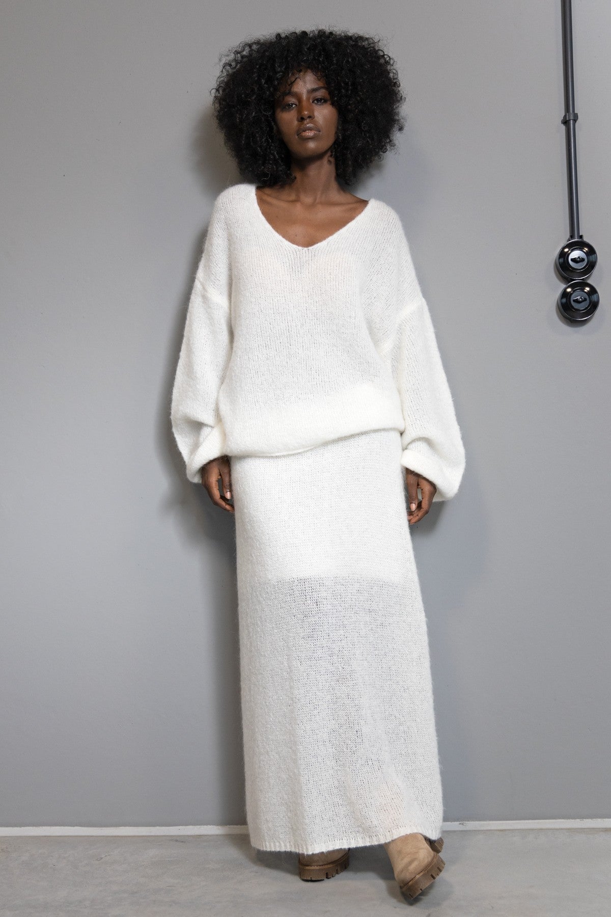 Spódnica z wełny ecru - 2