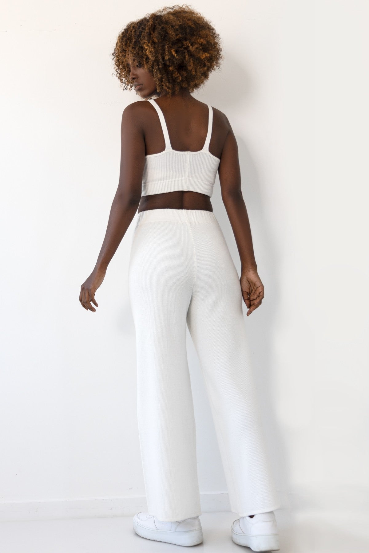 Spodnie prążkowane ecru - 1