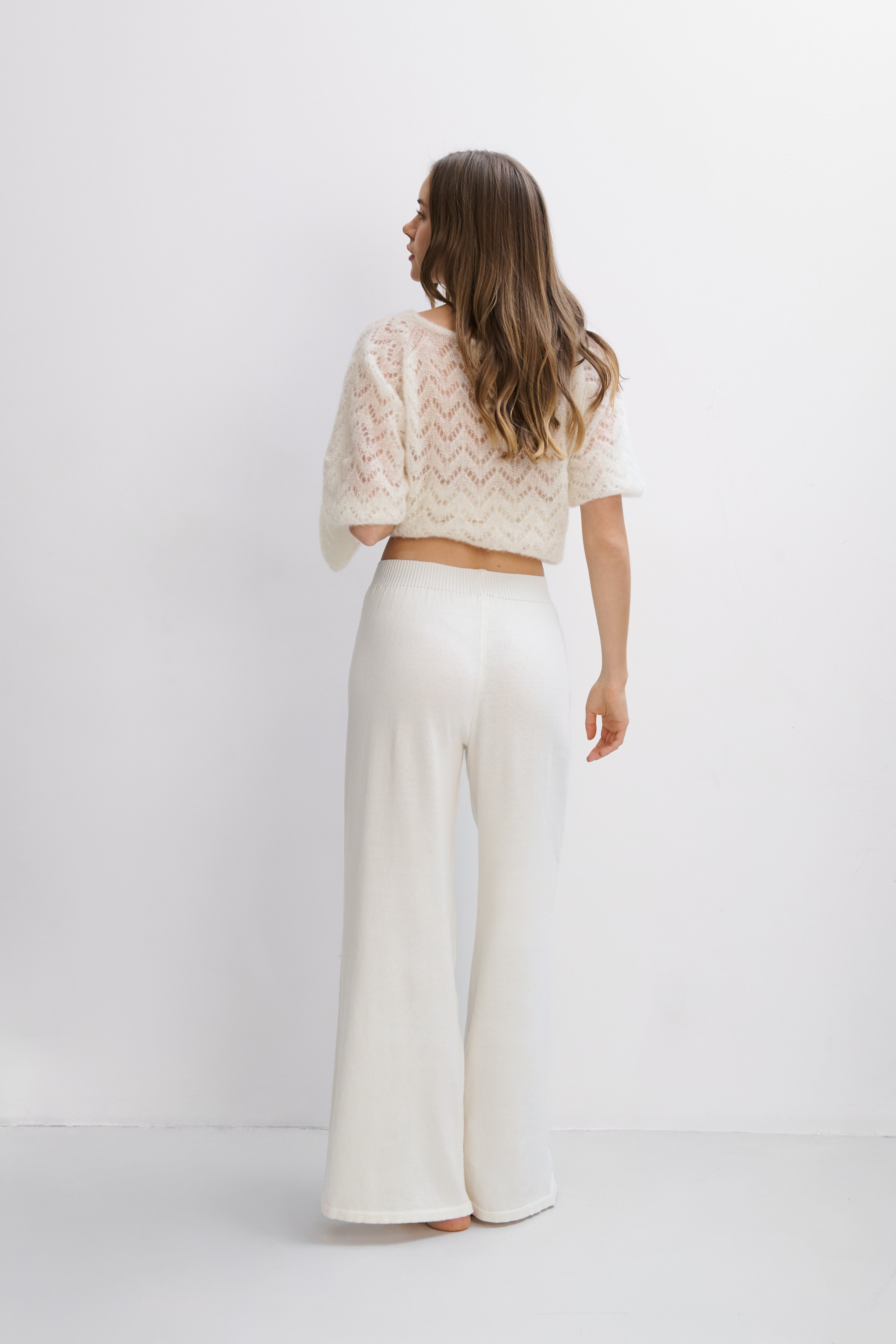 Spodnie z bawełny organicznej i kaszmiru Cashmere Ease ecru