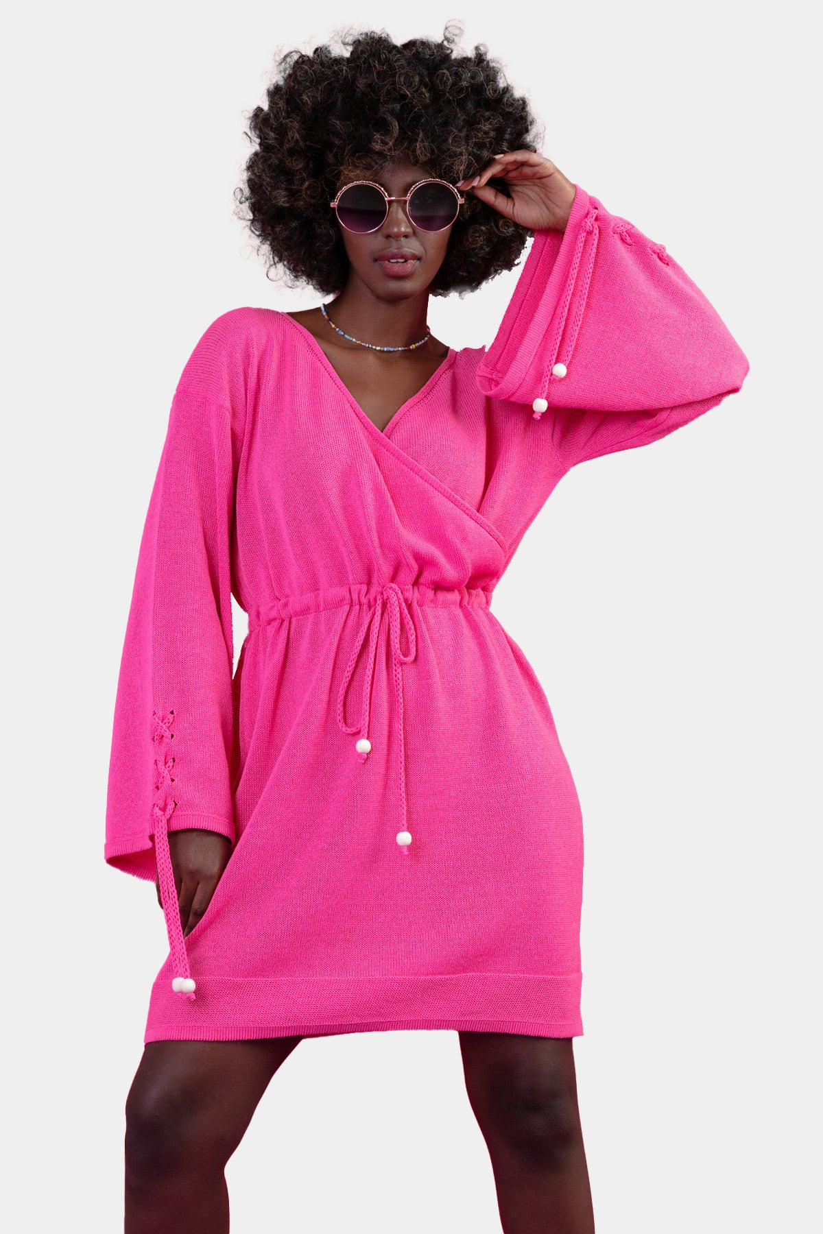 Sukienka kopertowa w stylu boho amarant różowy - 10