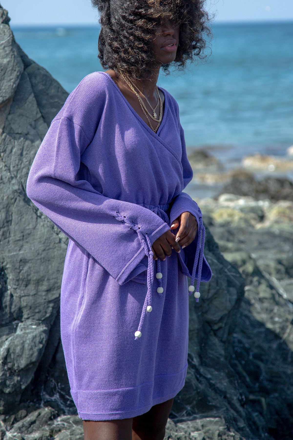 Sukienka kopertowa w stylu boho fioletowy - 6